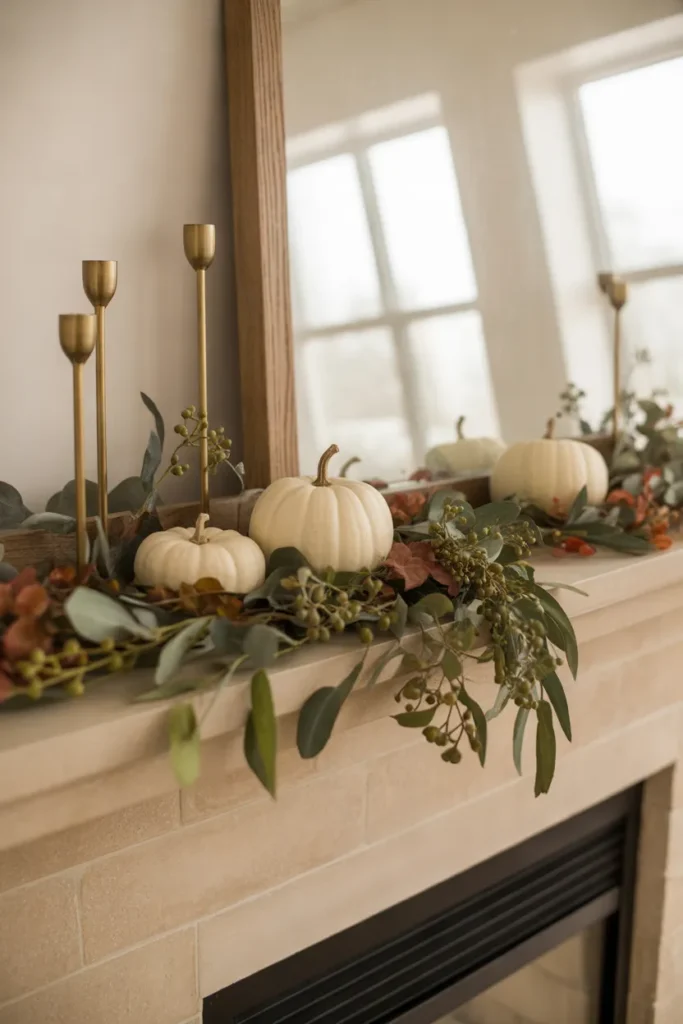 Fall Mantel With Greenery