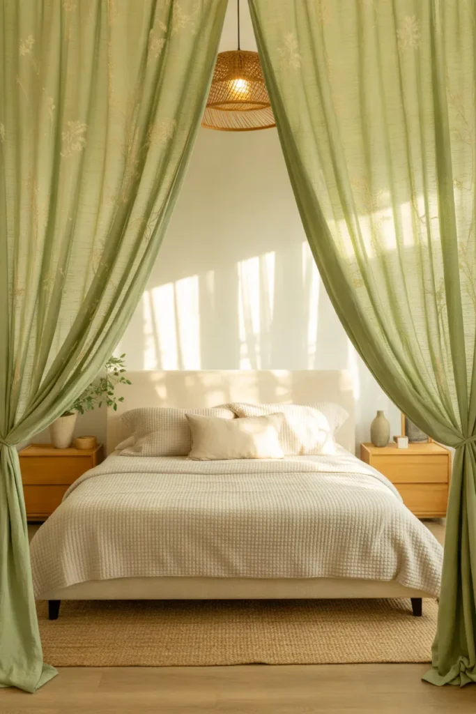 Olive Green Floral Curtains