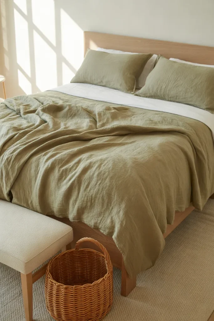 Olive Green Linen Bedding