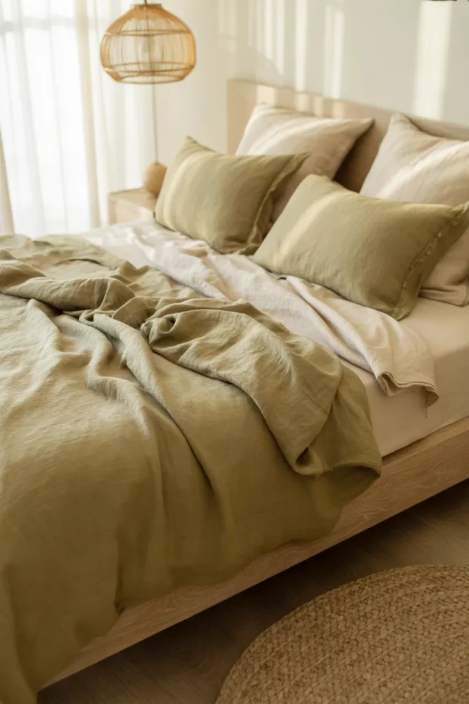 Olive Green Linen Bedding
