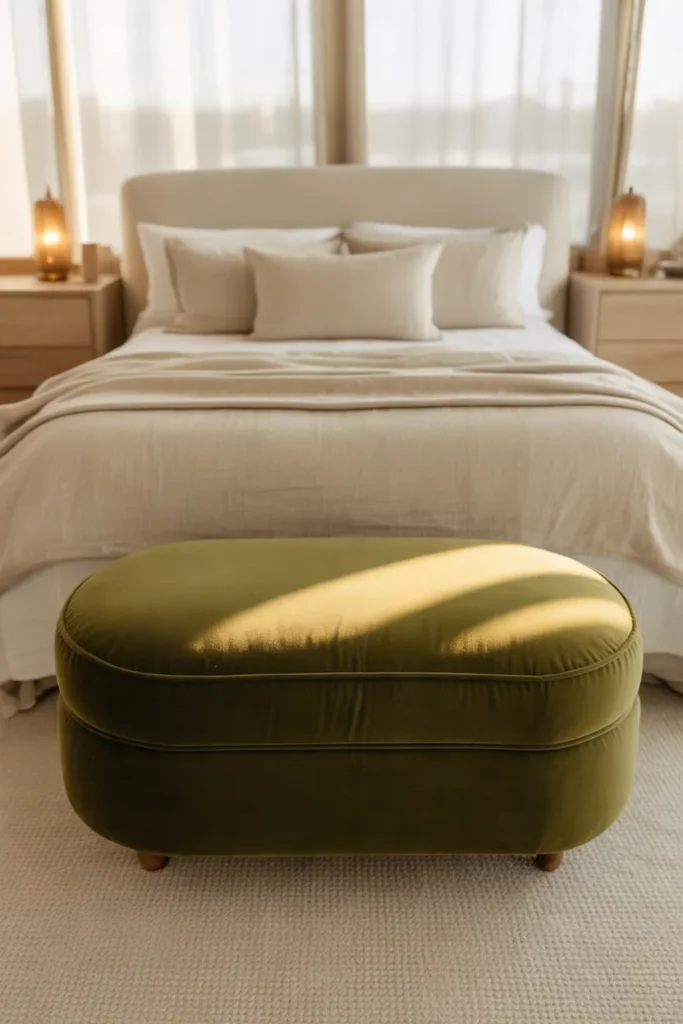Olive Green Velvet Bench