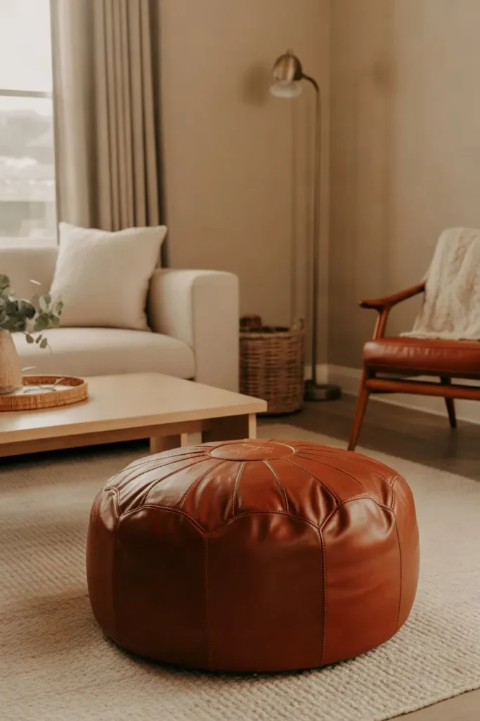 Rust Leather Ottoman