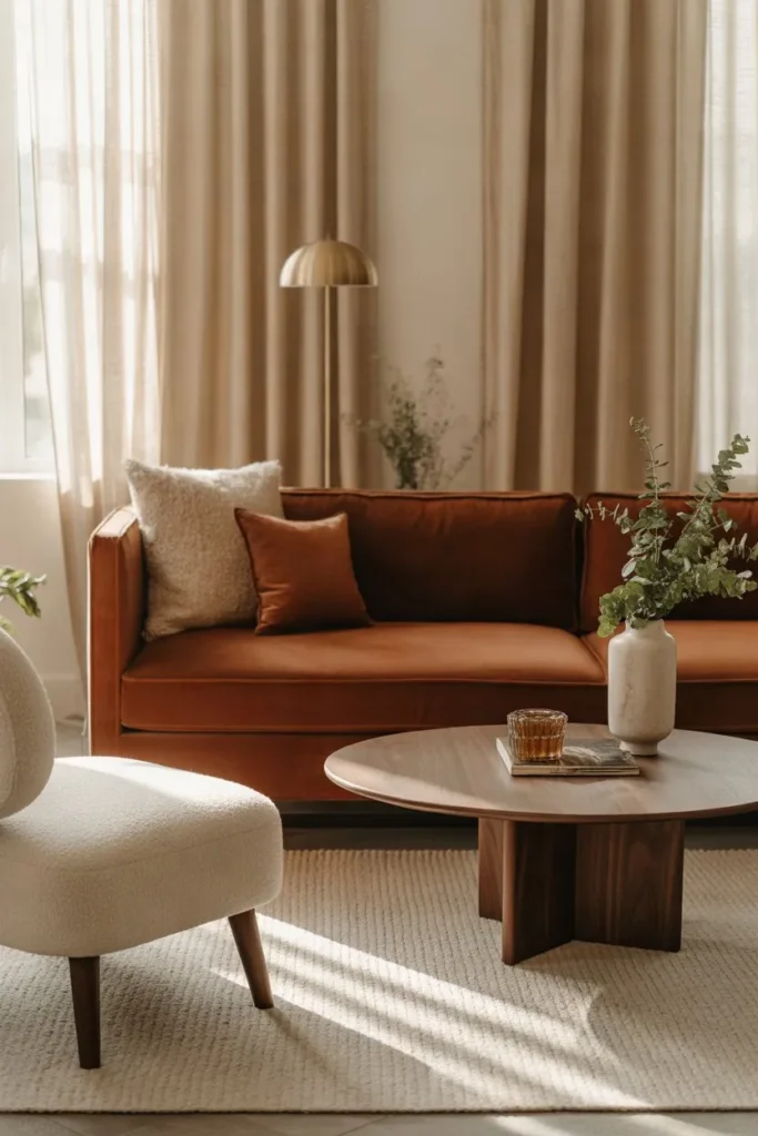 Rust Velvet Sofa