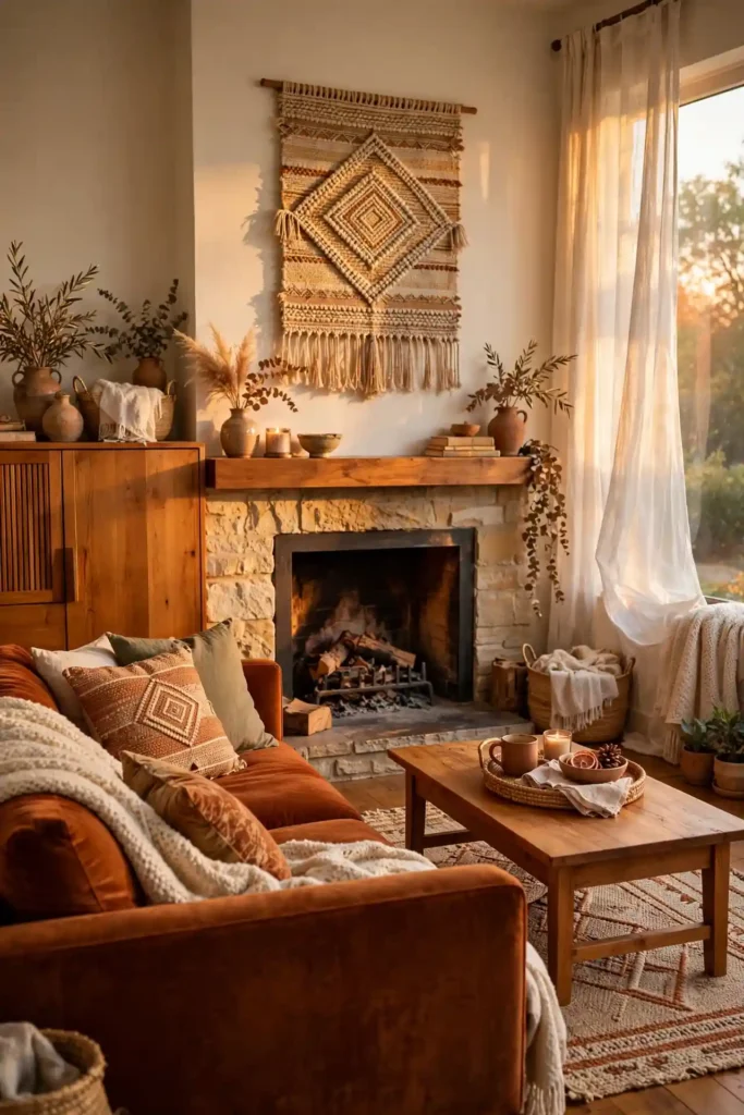 Warm afro chic living room ideas