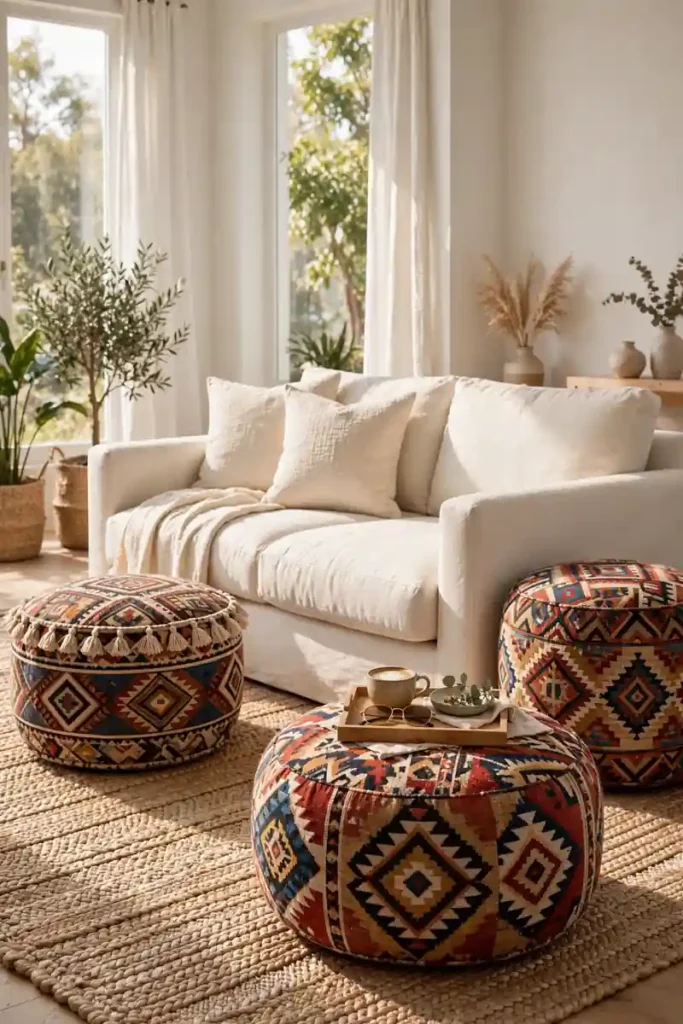 Patterned Ottoman Poufs