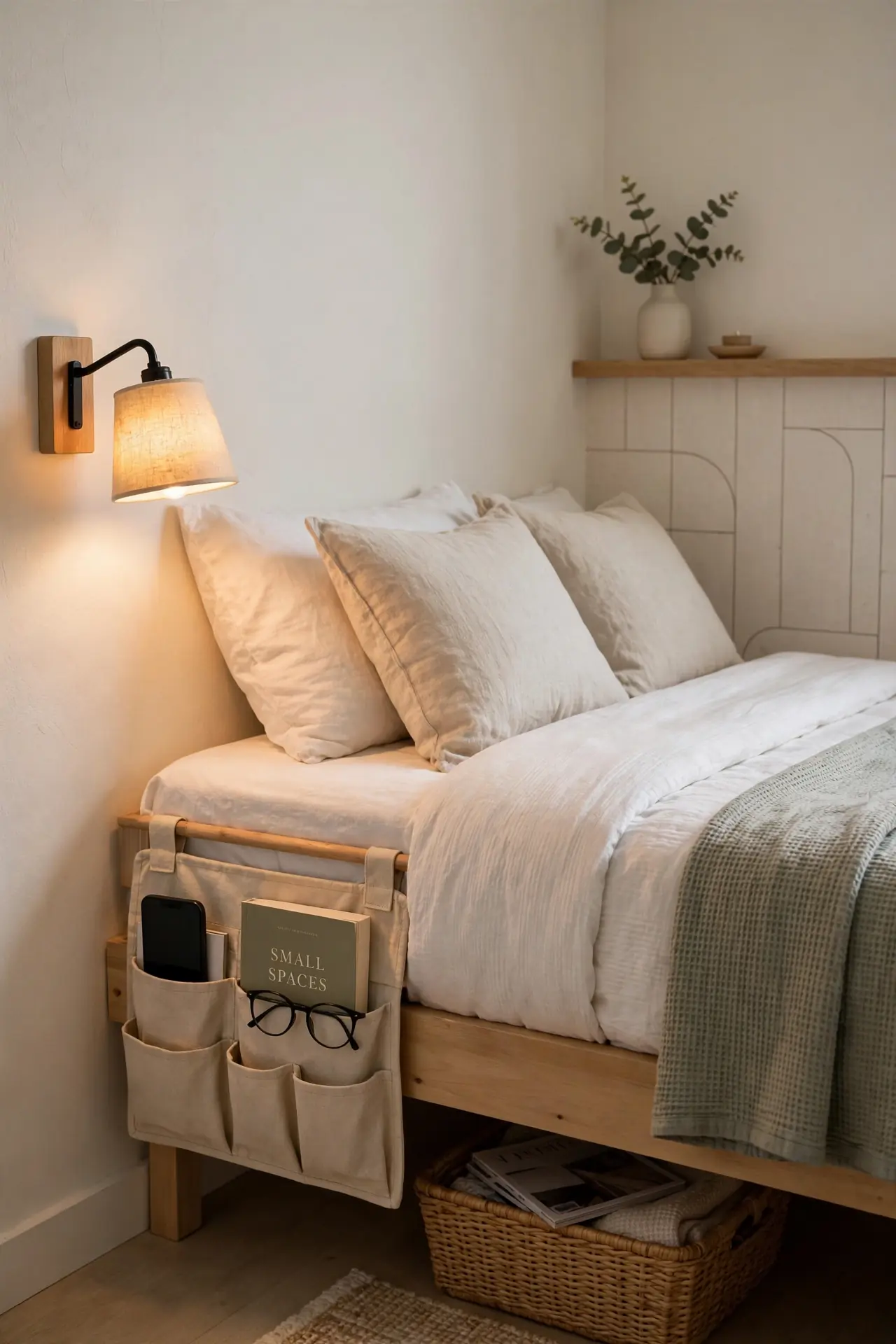 Bedside Caddy Pockets - Apartment Bedroom Ideas for Renters