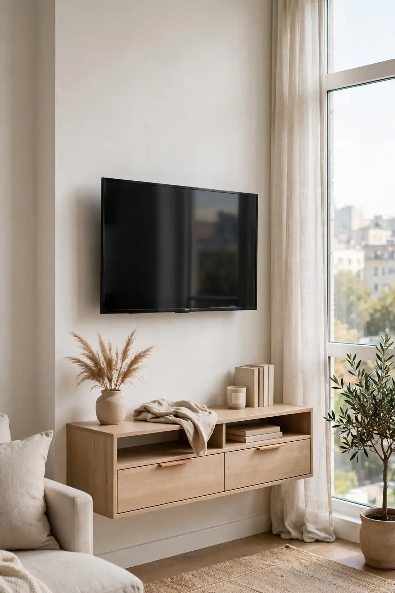 Floating Media Console for apartment living room ideas with TV