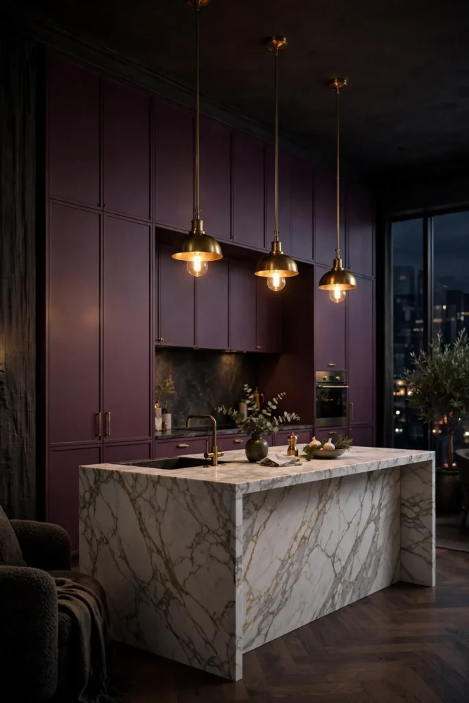 Moody aubergine kitchen cabinet ideas