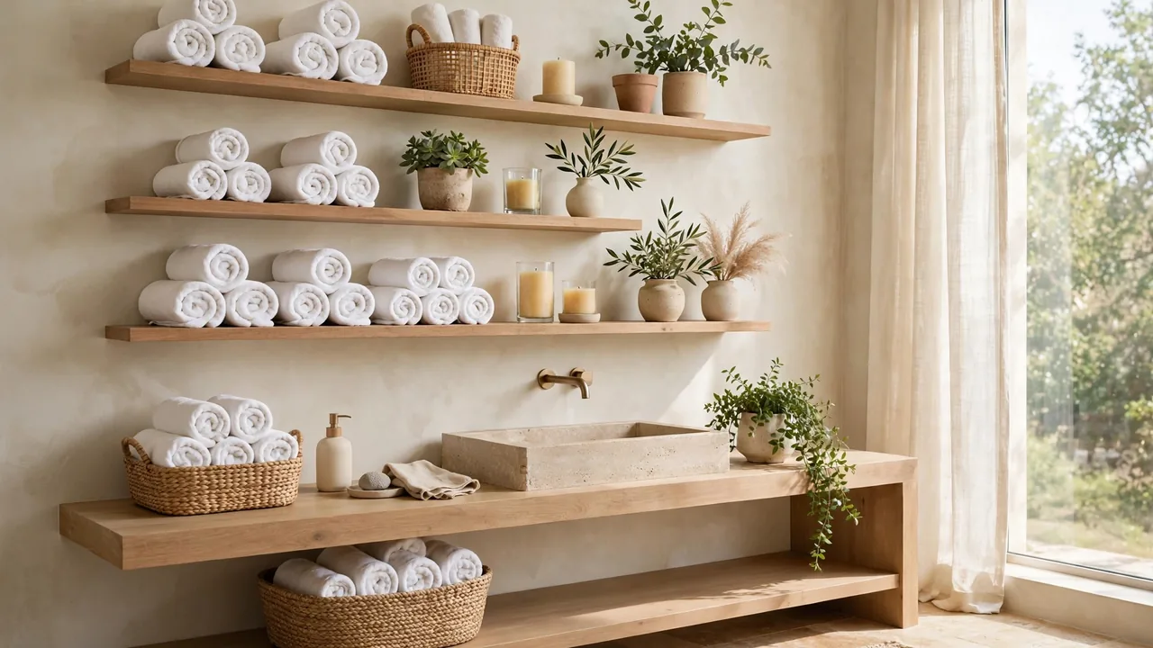 bathroom floating shelf styling ideas