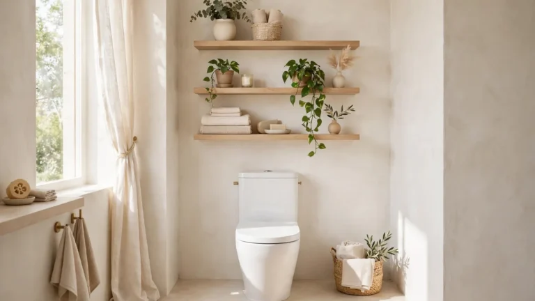 bathroom shelf decor above toilet