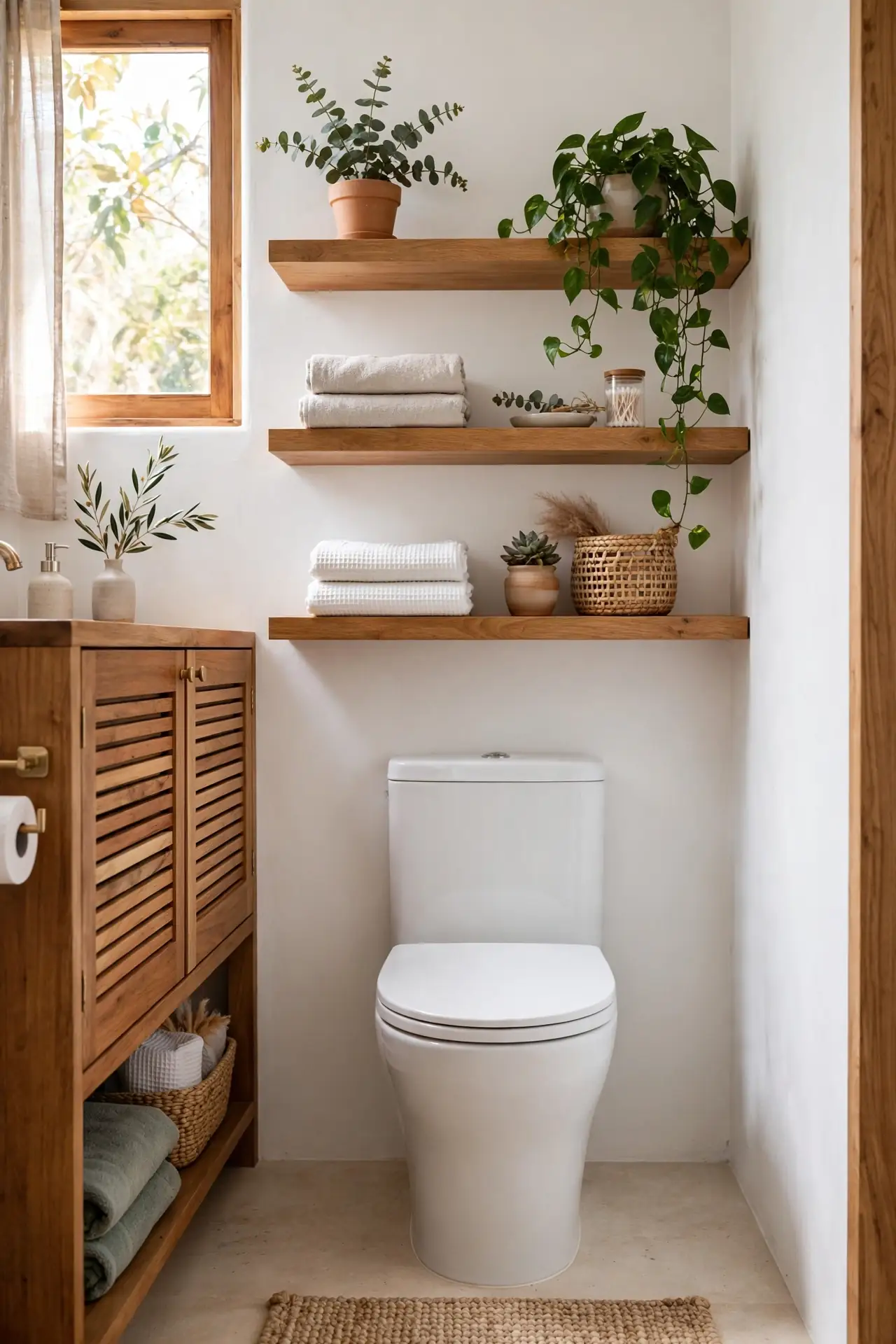 Floating Wood Shelves for bathroom shelf decor above toilet