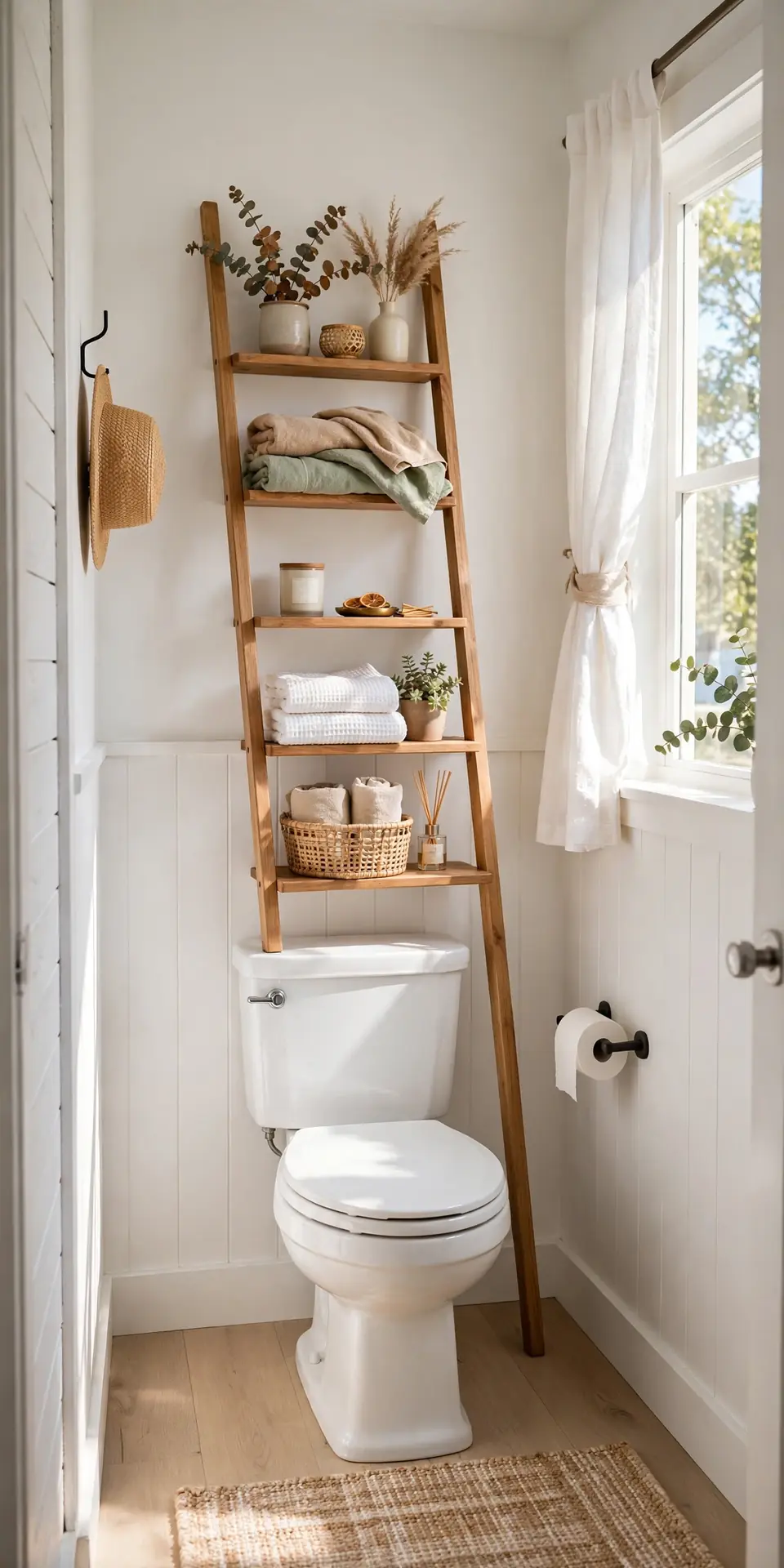 Ladder Shelf Lean - Bathroom Shelf Decor Above Toilet