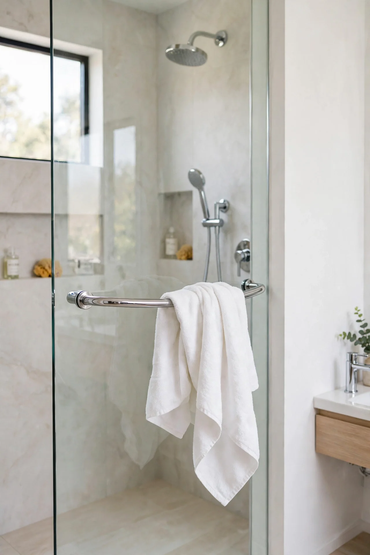 Shower Door Towel Bar for bathroom towel storage ideas for small spaces