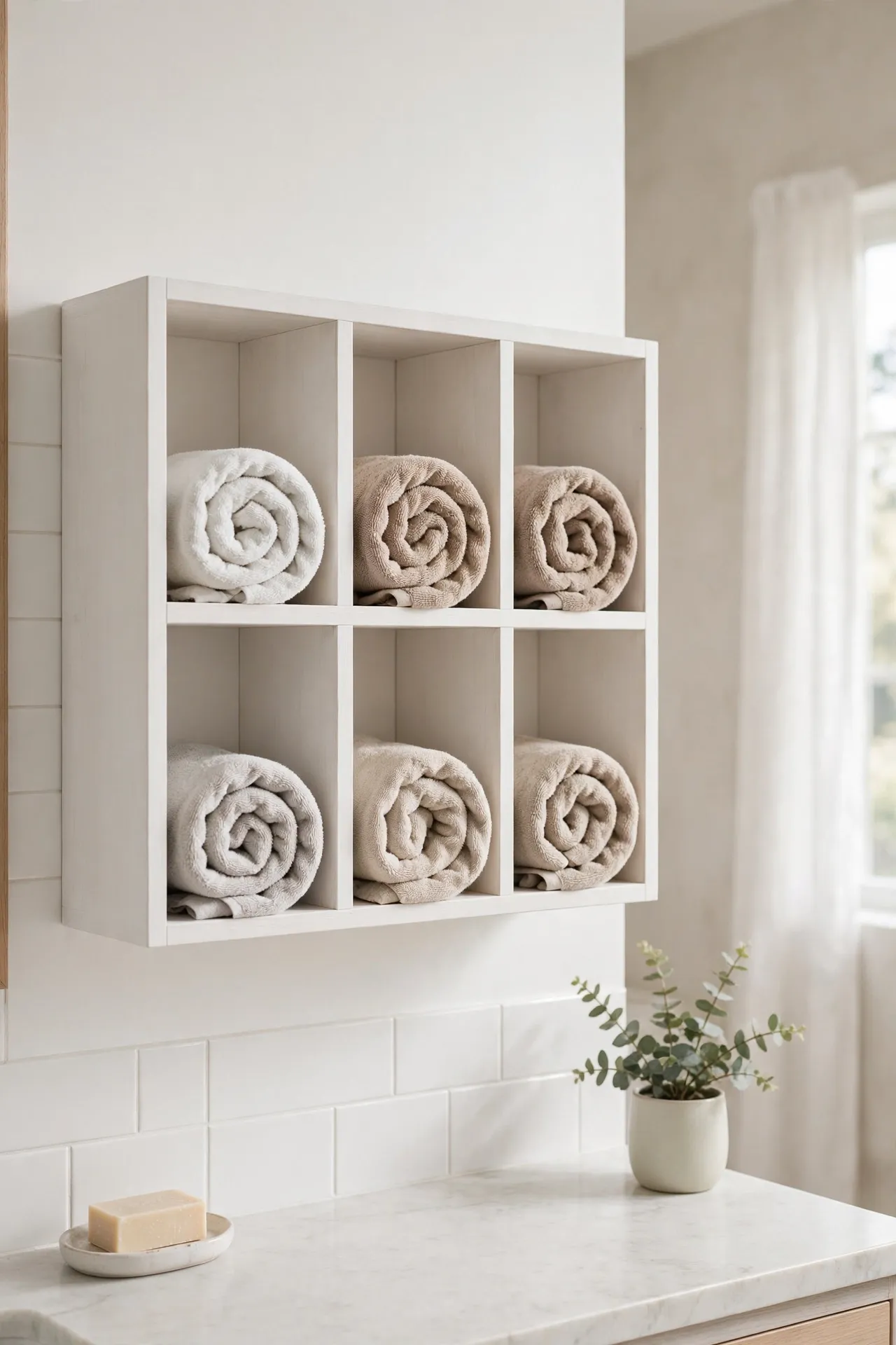 Towel Cubby Organizer for bathroom towel storage ideas for small spaces