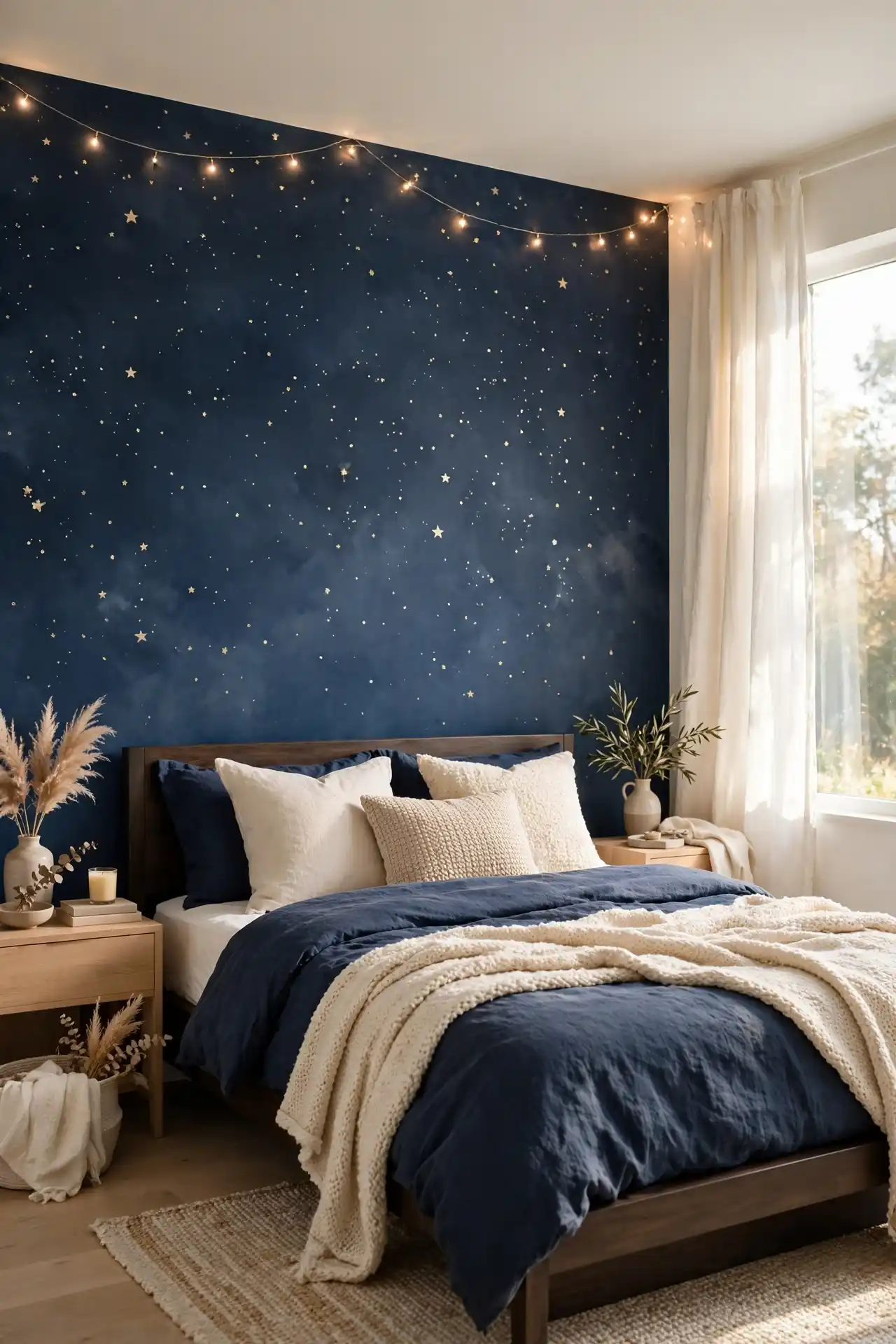 Starry Night Sky for bedroom accent wall ideas with wallpaper