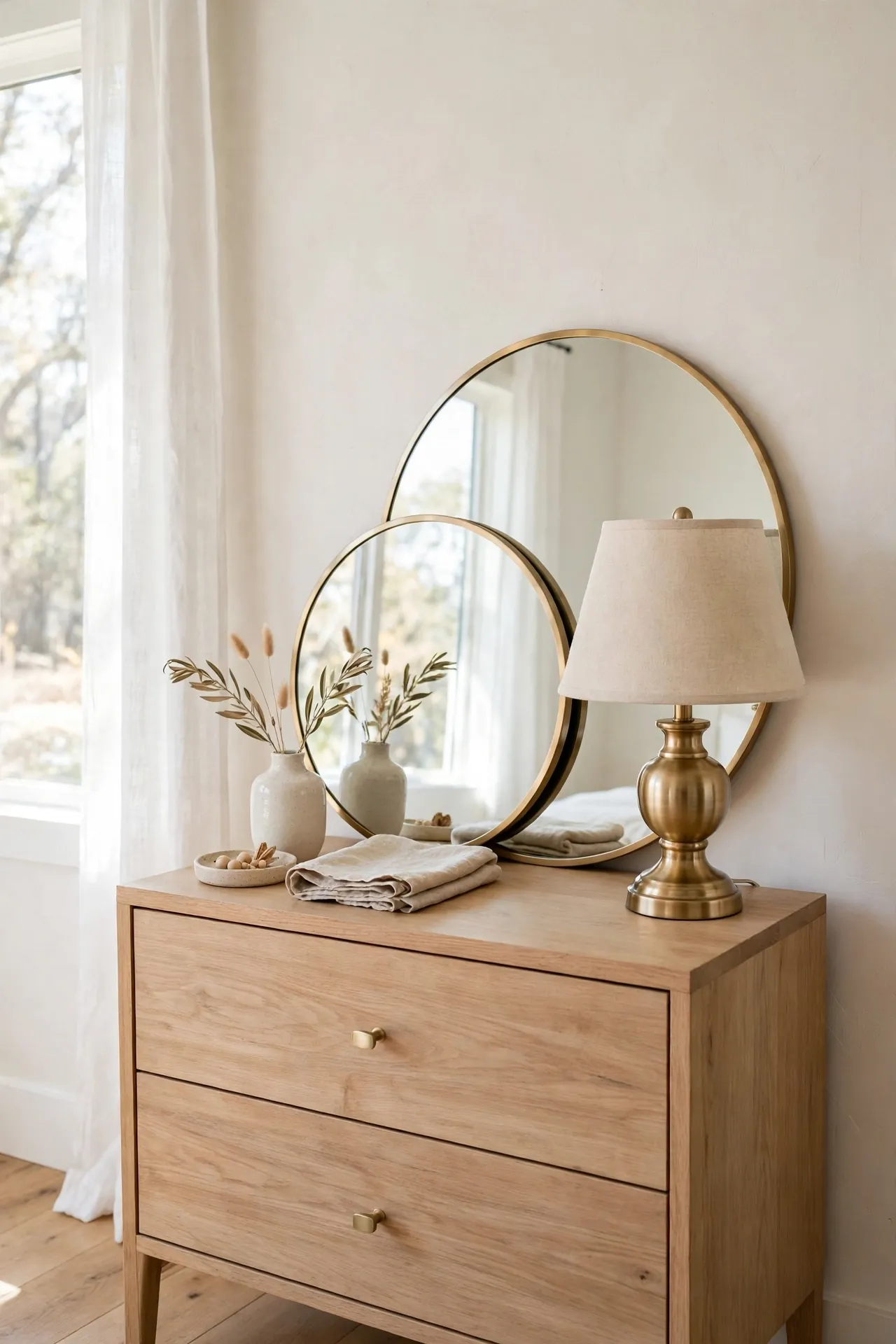 Layered Mirror Pair for bedroom dresser styling ideas with mirrors