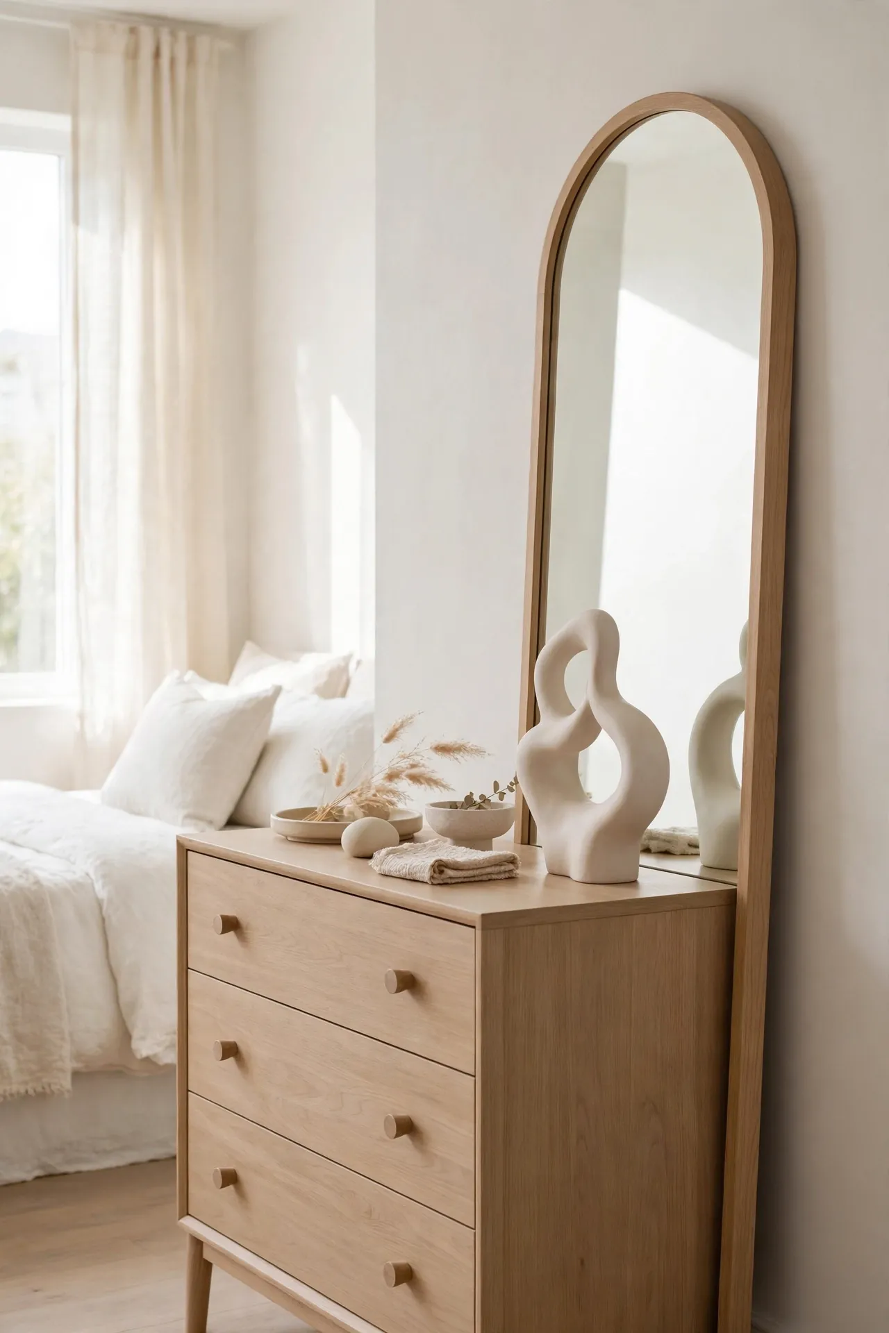 Sculptural Object Moment for bedroom dresser styling ideas with mirrors