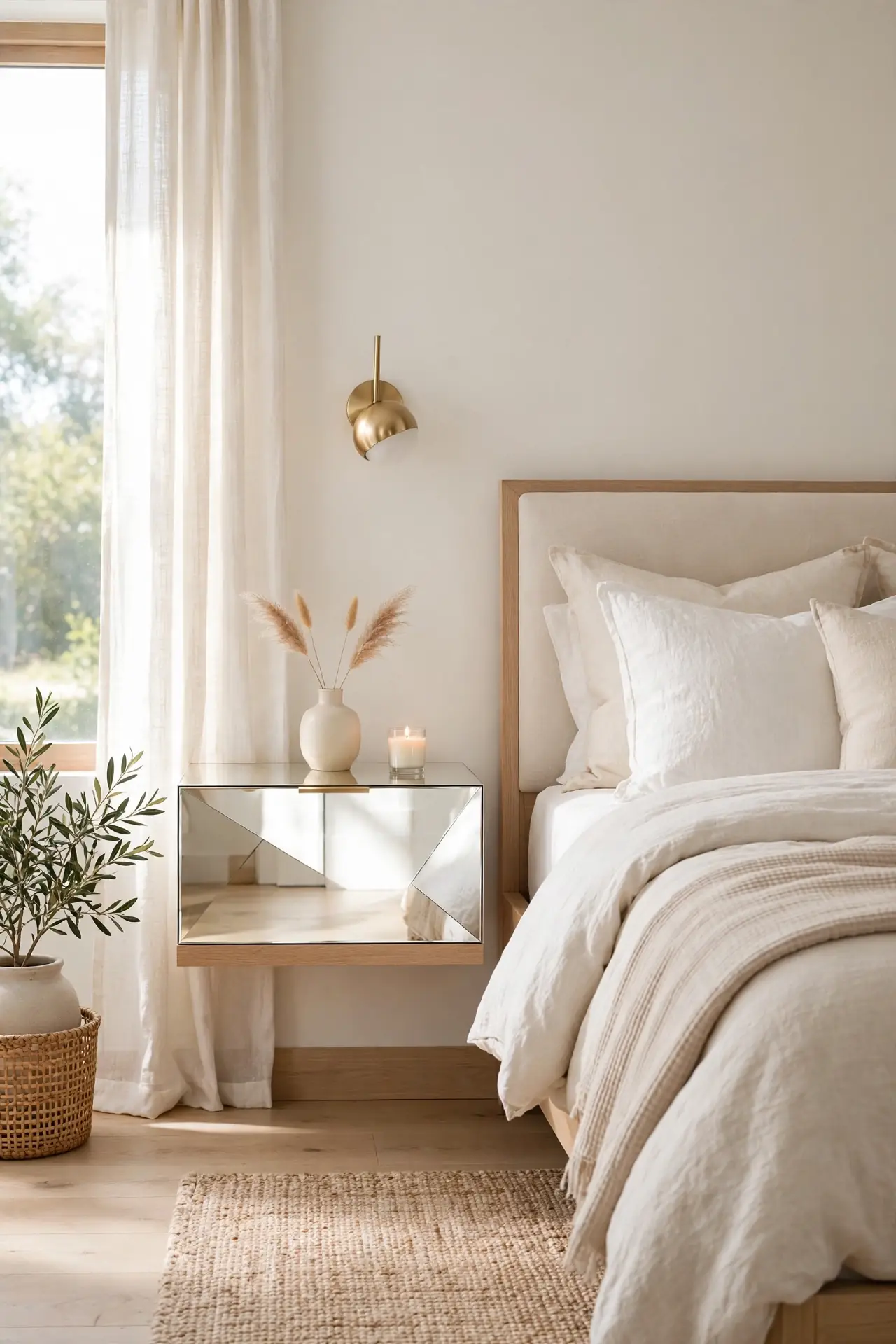 Mirrored Nightstand Look for bedroom ideas with floating nightstands
