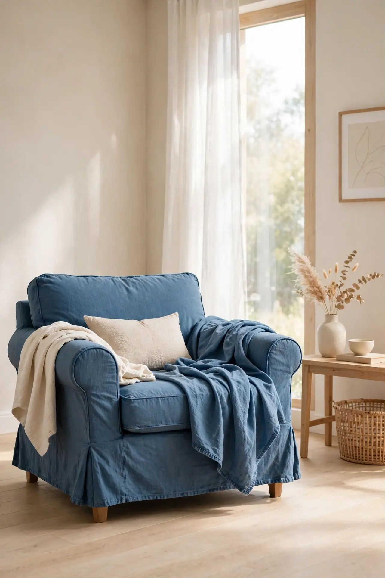Denim Slipcover Ease for blue and beige living room decor ideas