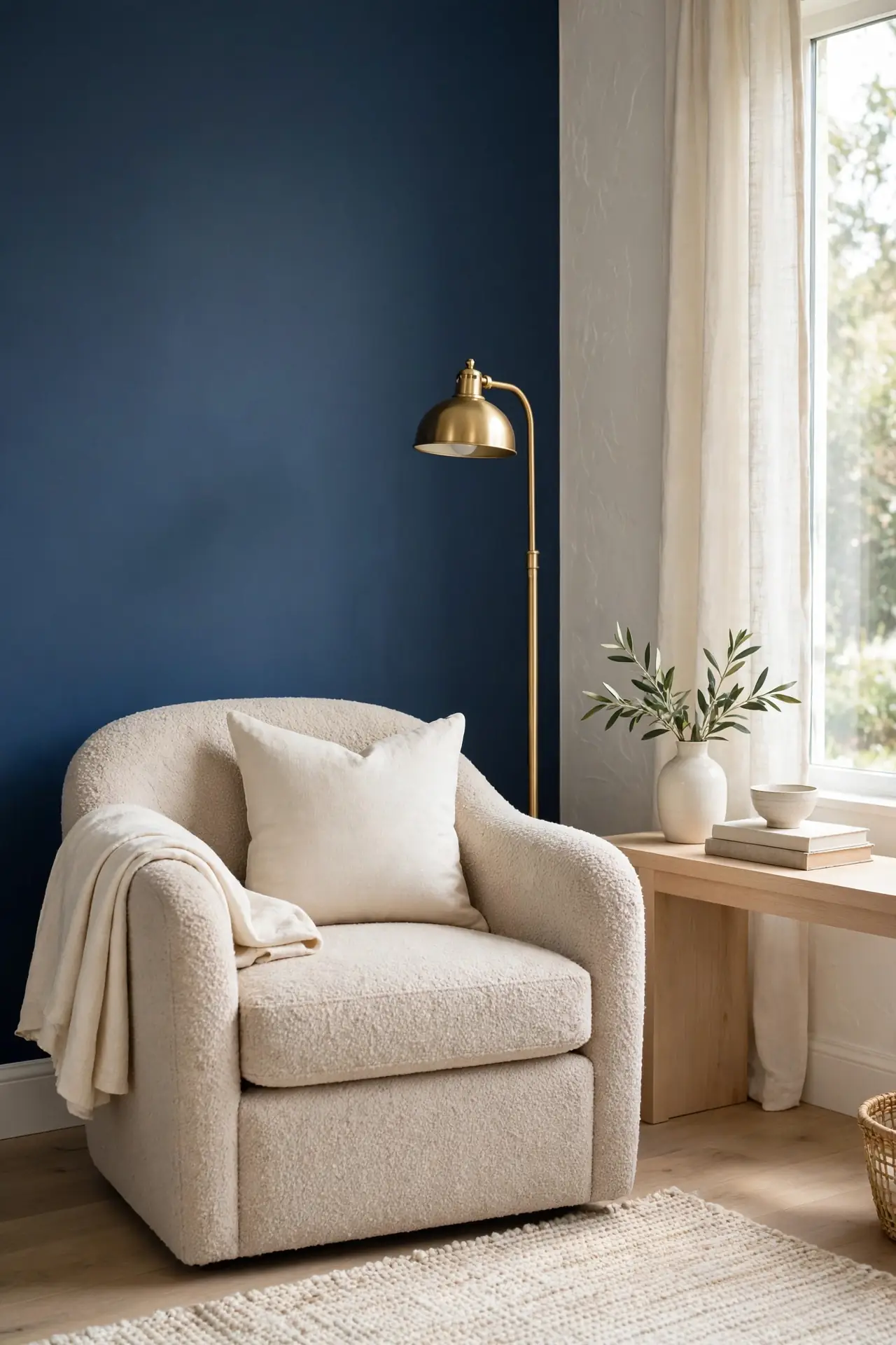Indigo Accent Wall for blue and beige living room decor ideas