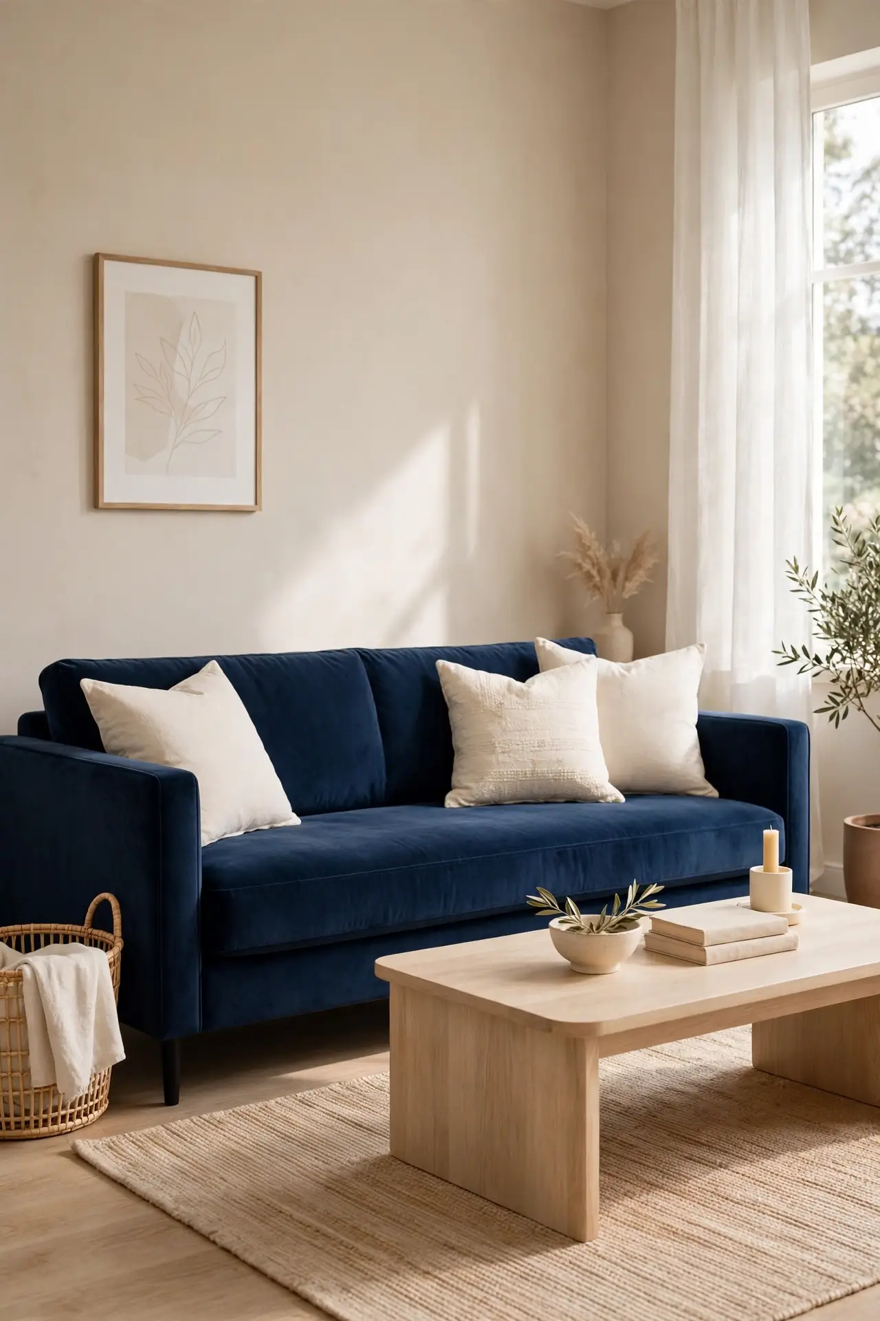 Navy Sofa Anchor - blue and beige living room decor ideas