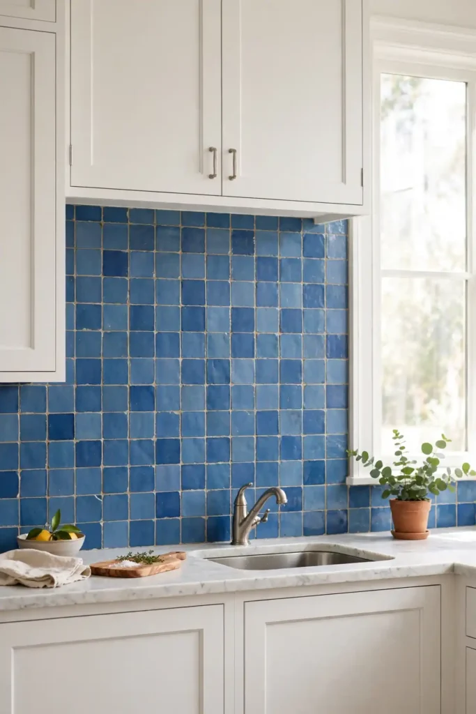 Classic blue zellige tile kitchen backsplash ideas