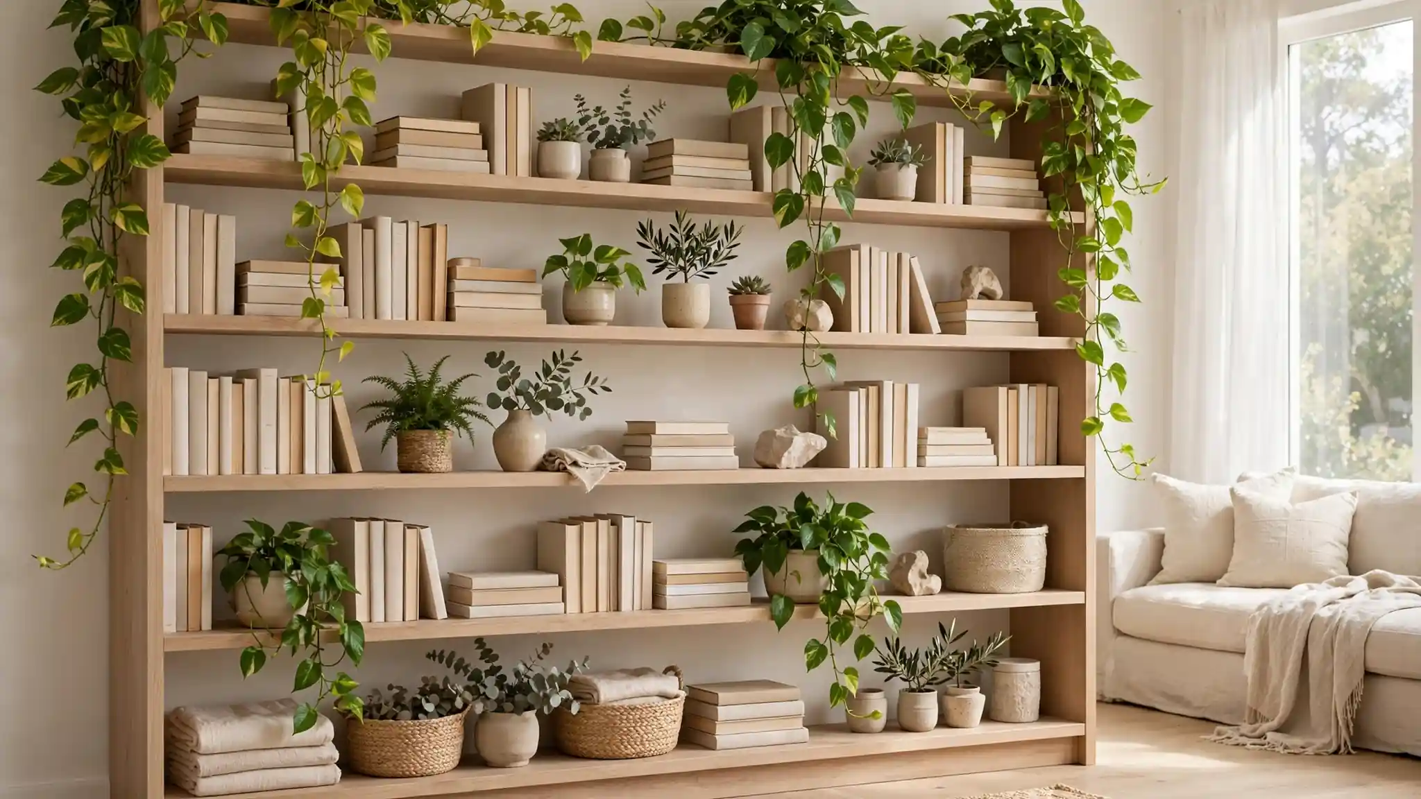bookshelf styling ideas with plants