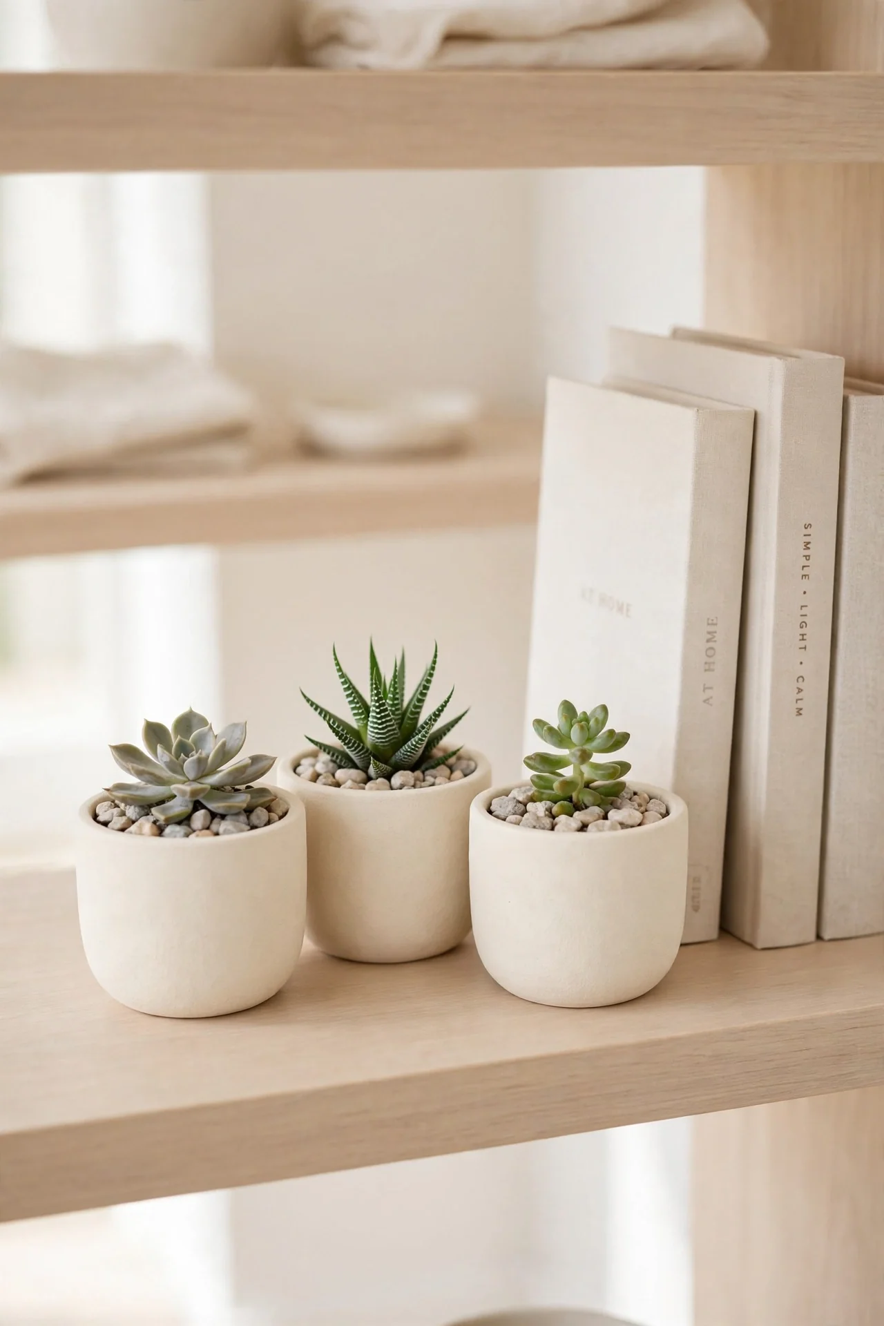 Succulent Cluster Trio - bookshelf styling ideas with plants