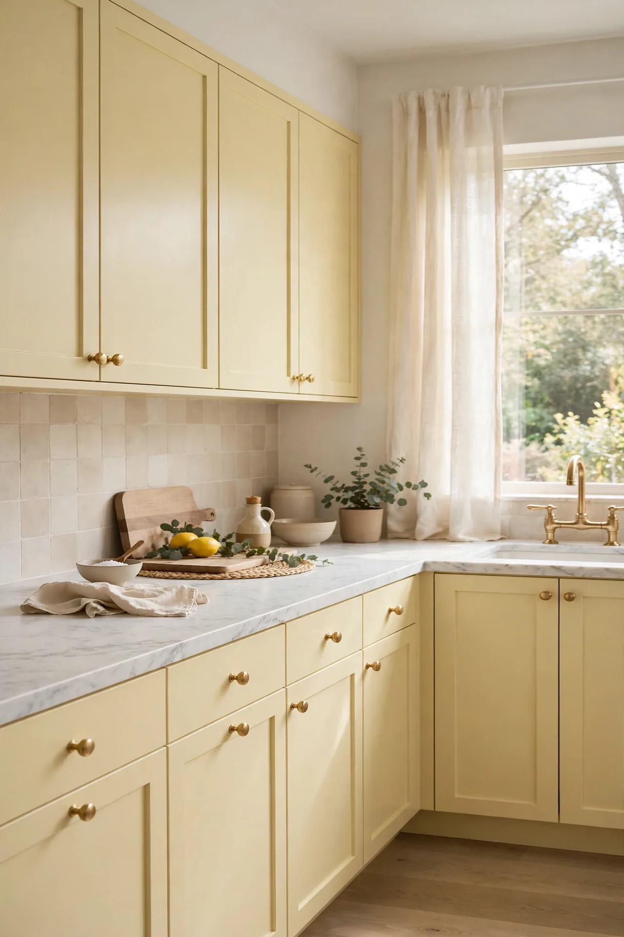 Cream Cabinet Glow for butter yellow kitchen decor ideas