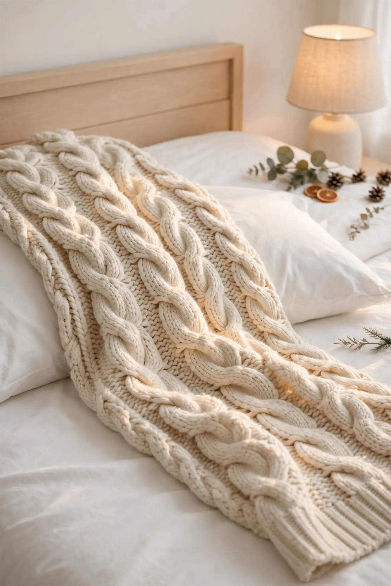 Chunky Cable Knits for christmas bedroom decor ideas with cozy bedding