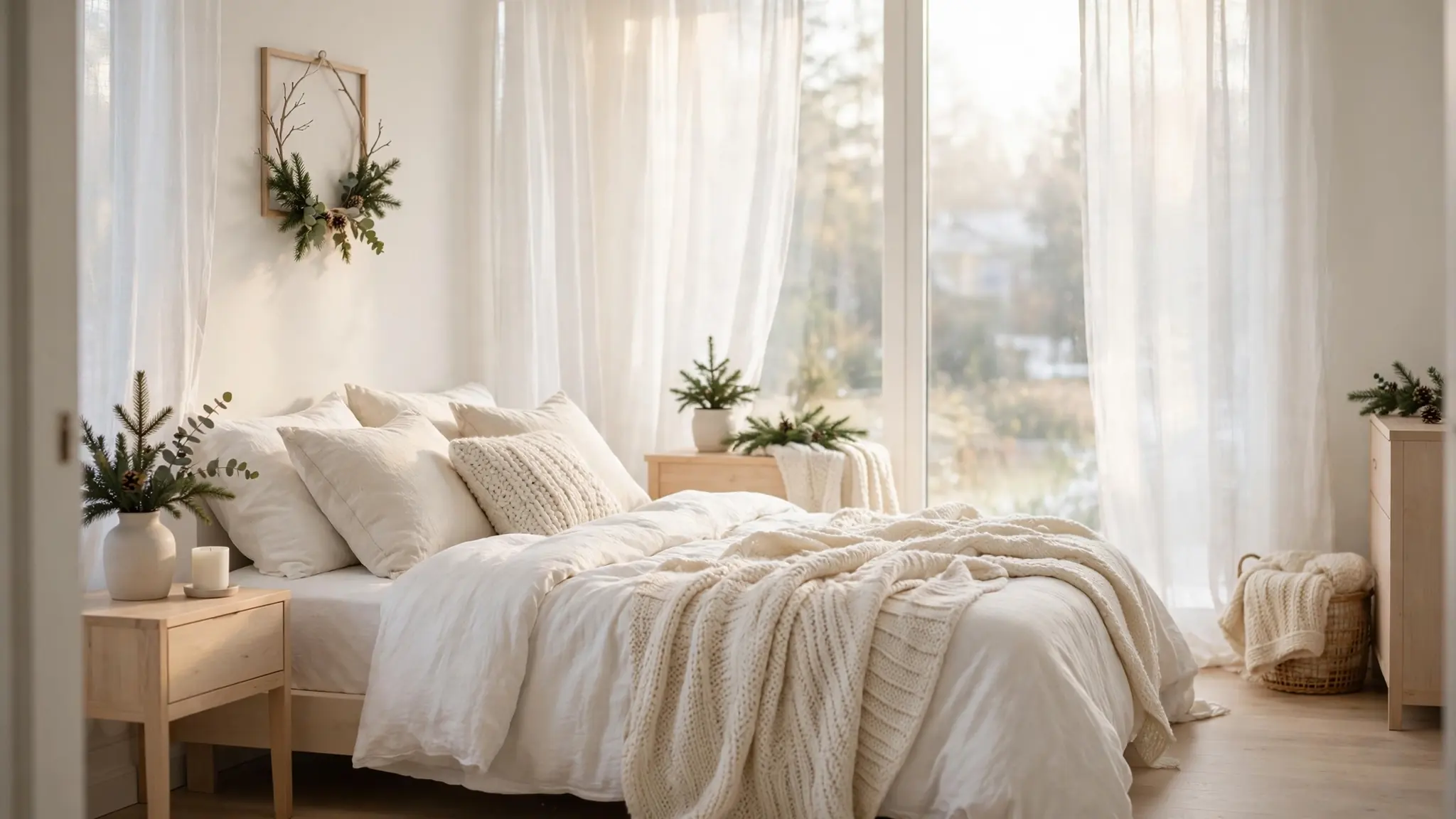 christmas bedroom decor ideas with cozy bedding