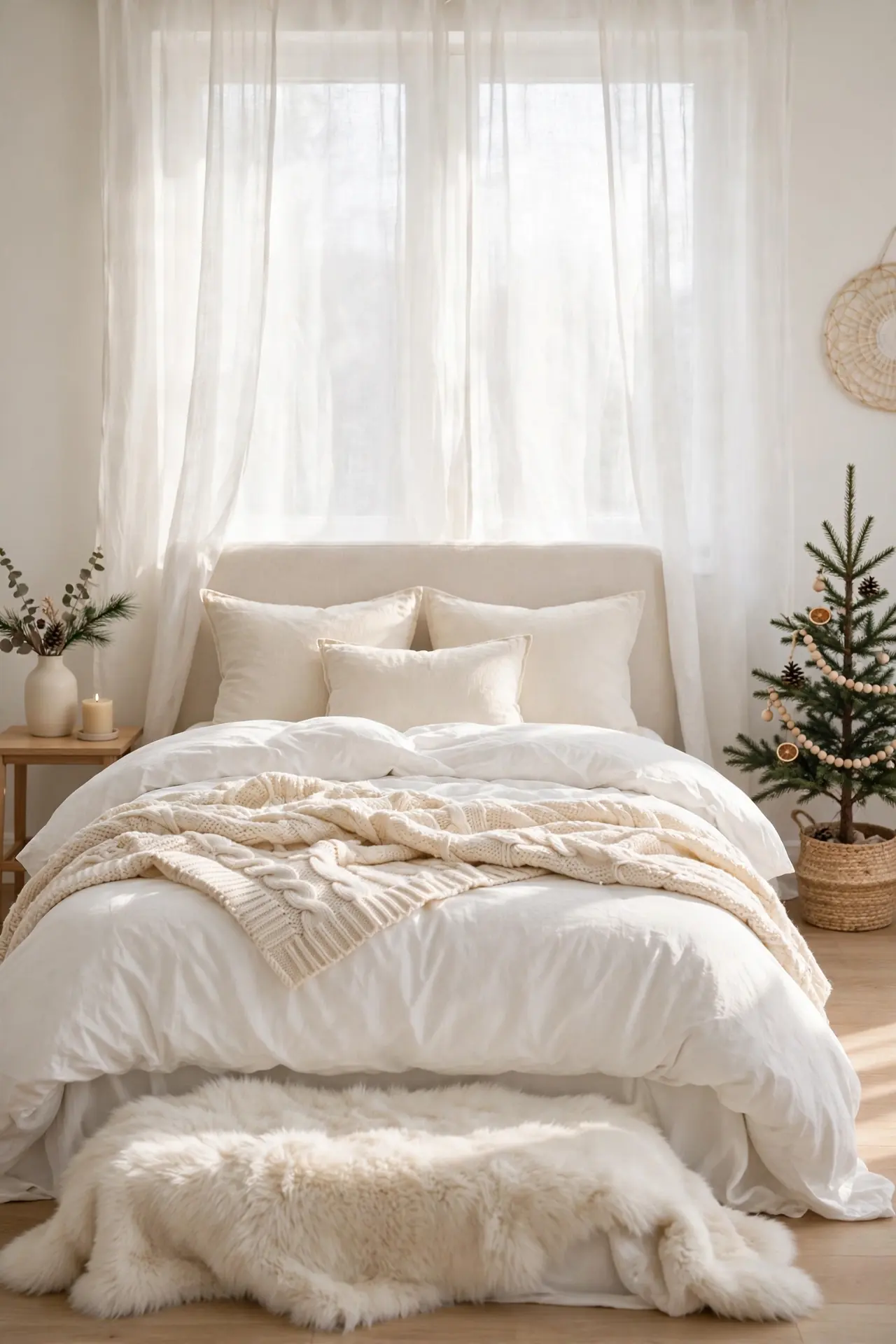 Fluffy White Layers for christmas bedroom decor ideas with cozy bedding