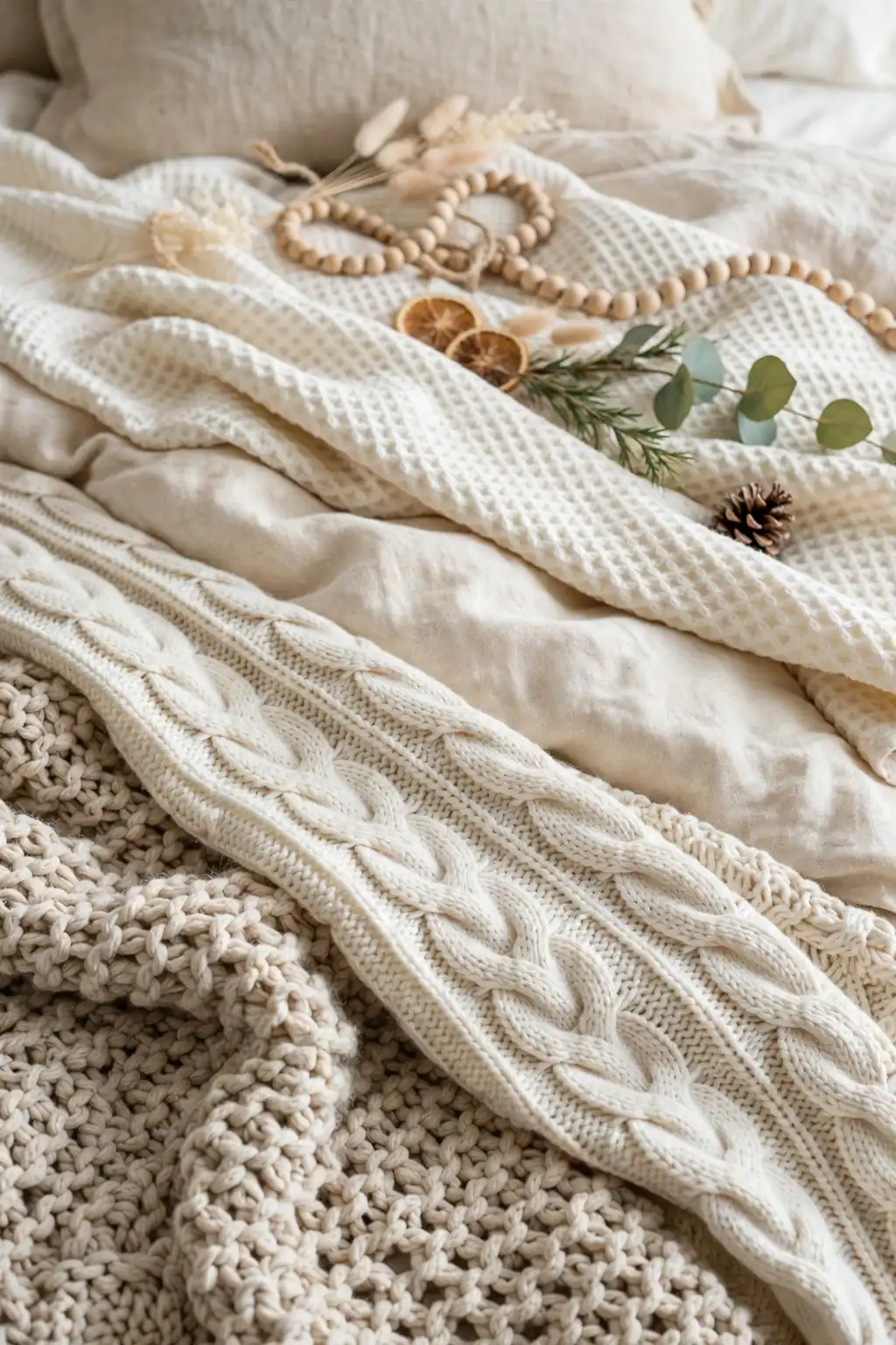 Warm Knit Textures for christmas bedroom decor ideas with cozy bedding