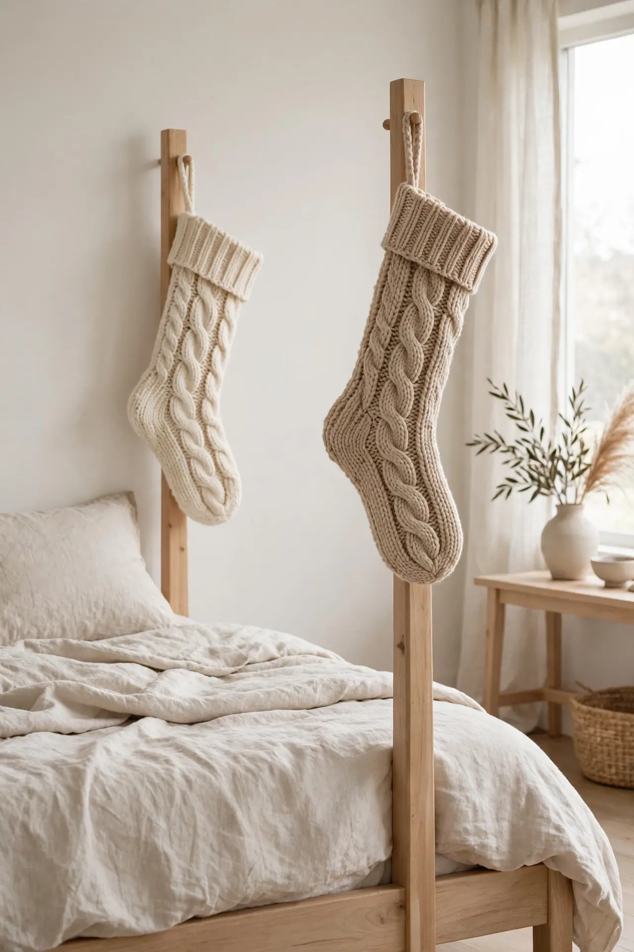 Knit Stocking Bedpost Pair
