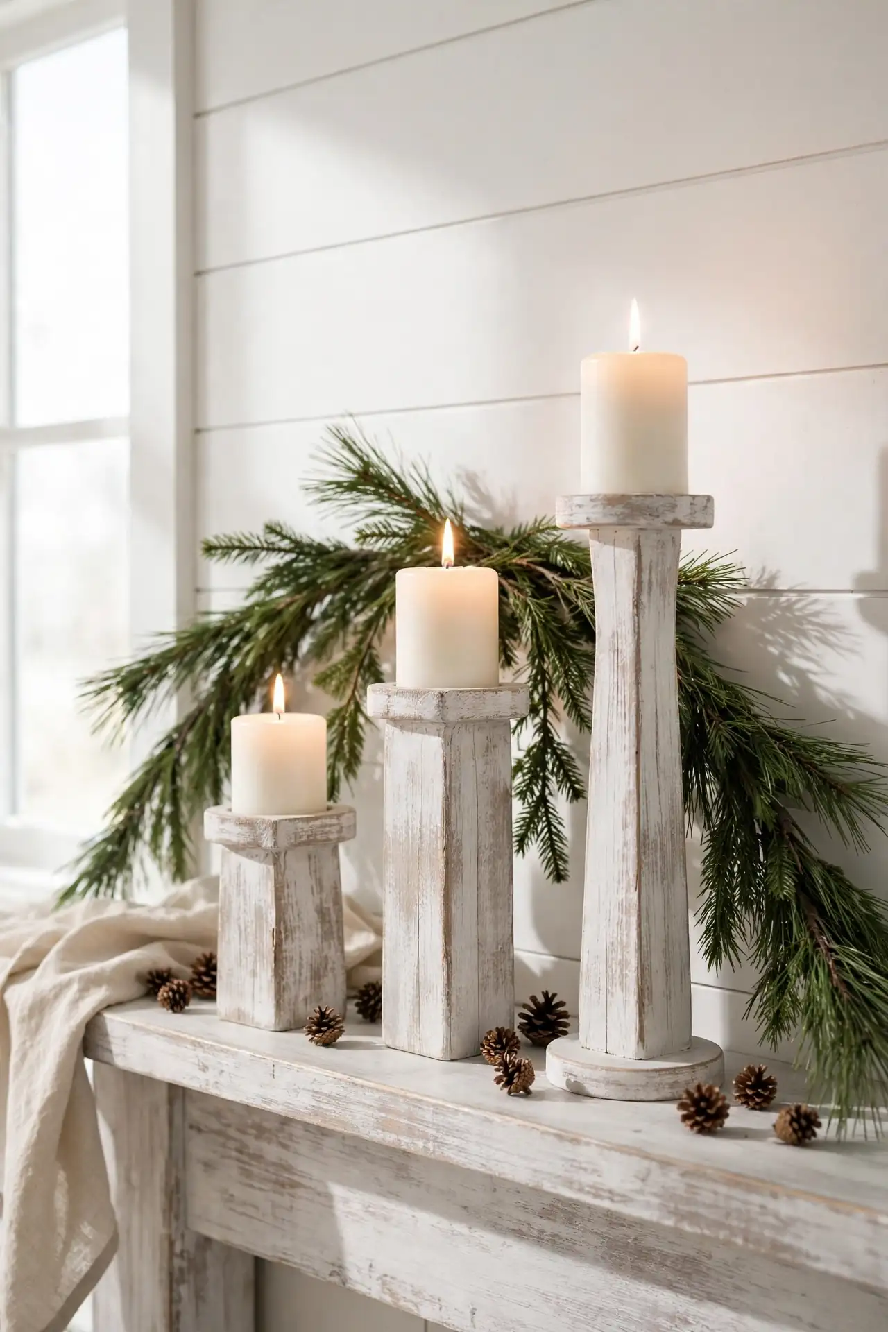 Whitewashed Candle Holders