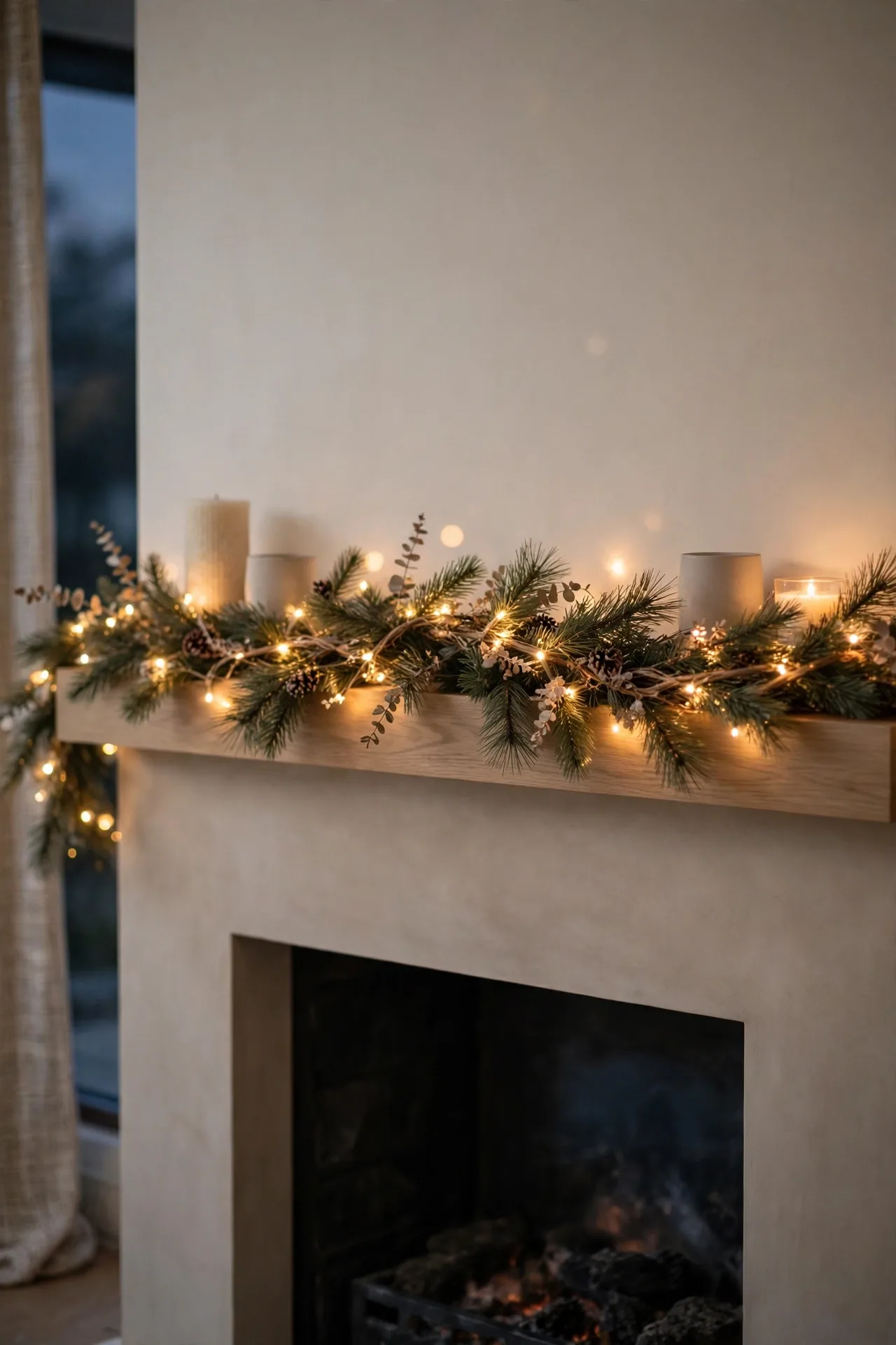 Glowing Fairy Lights - christmas fireplace mantel decor ideas