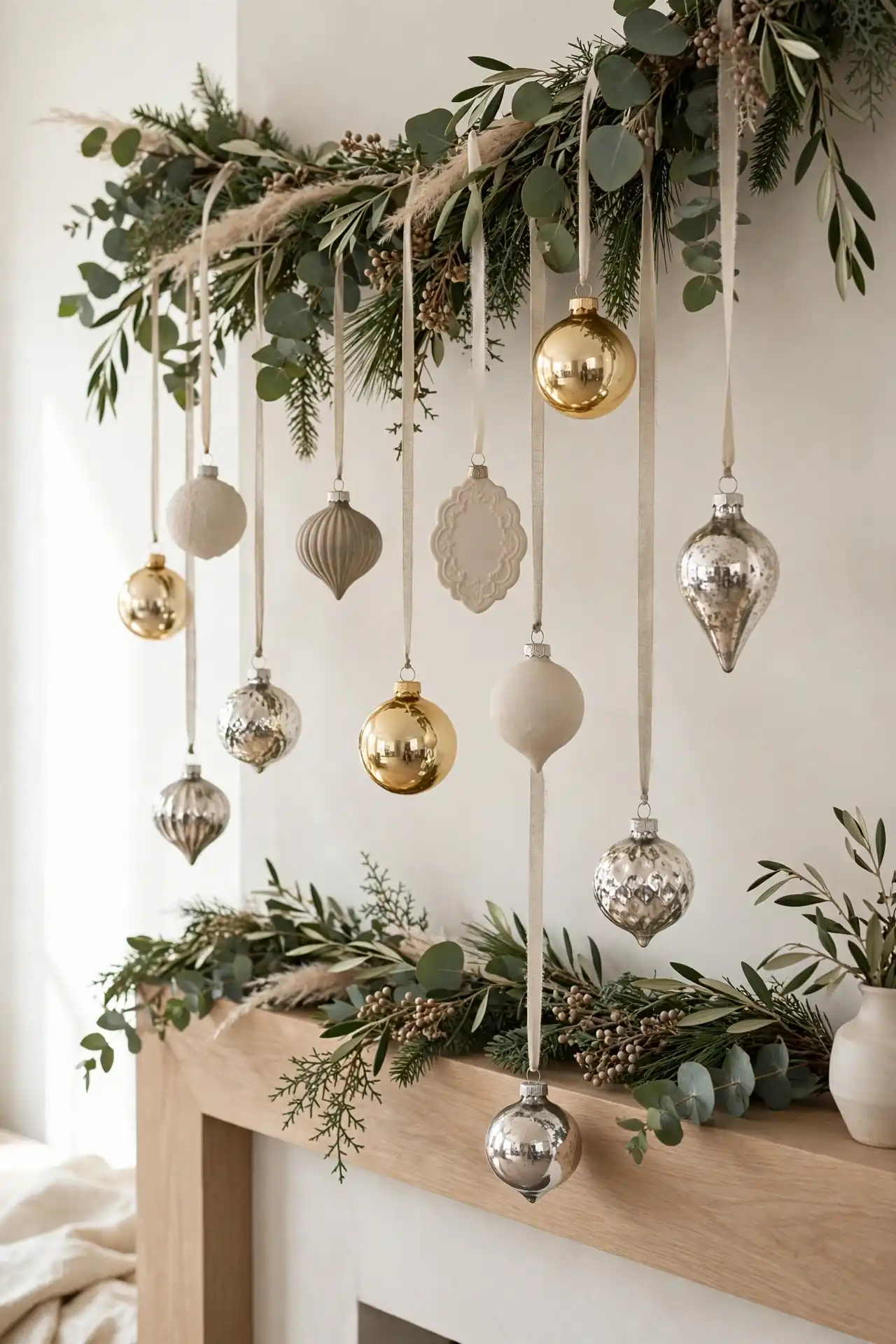 Heirloom Ornament Display for christmas fireplace mantel decor ideas