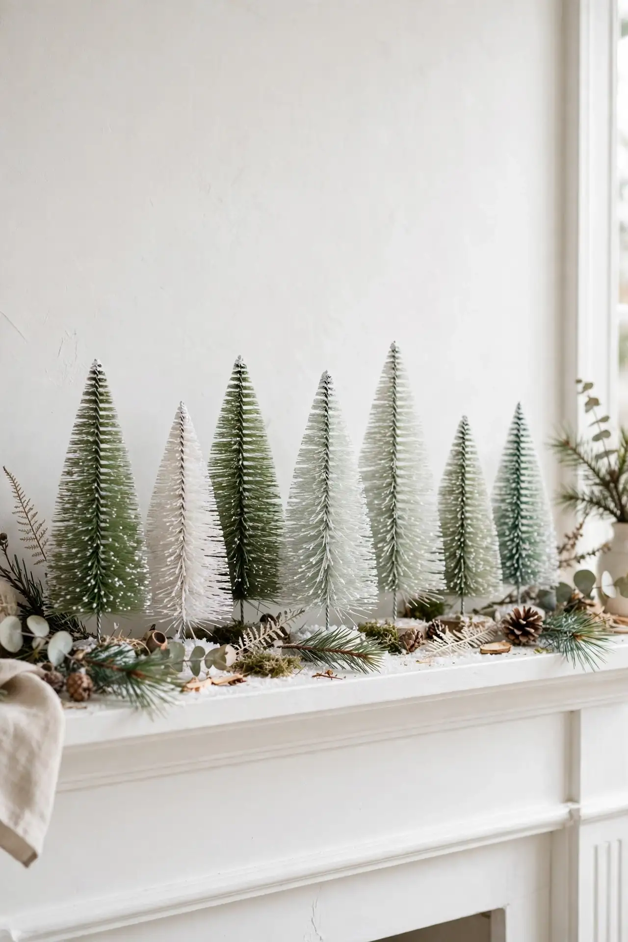Miniature Pine Forest for christmas fireplace mantel decor ideas