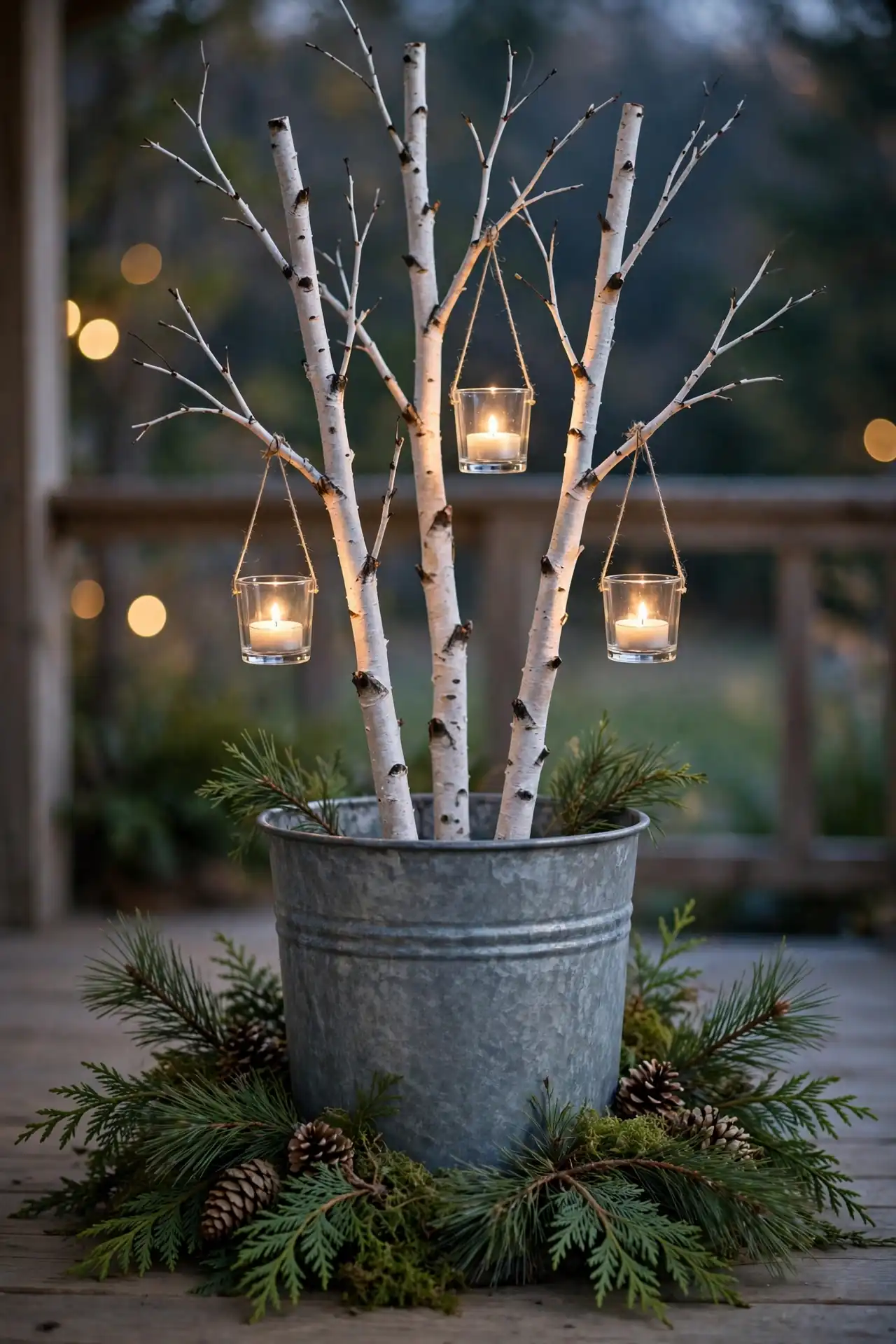 Candlelit Birch Pots