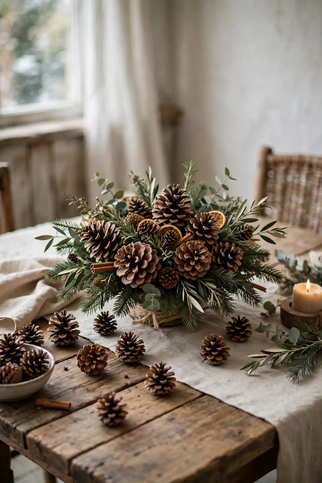 Pinecone Cluster - Christmas Table Centerpiece Ideas For Small Spaces