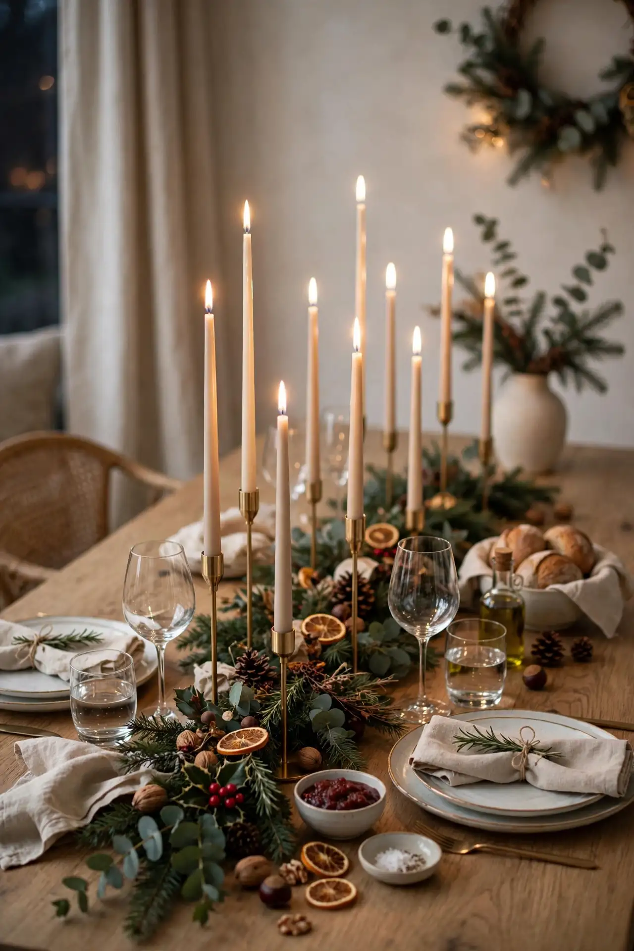 Slender Taper Candles for christmas table centerpiece ideas for small spaces