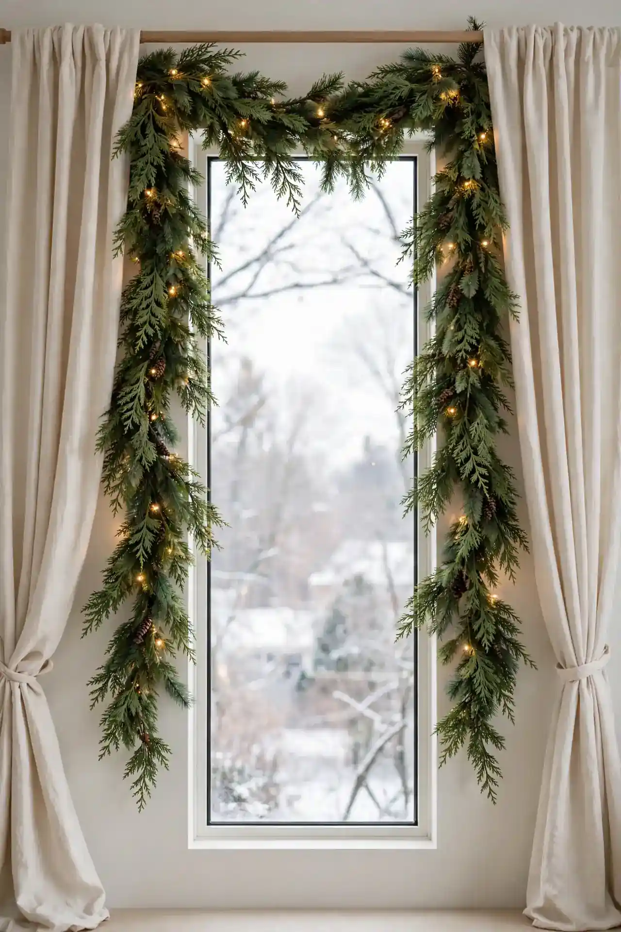 Evergreen Garland Window Frame