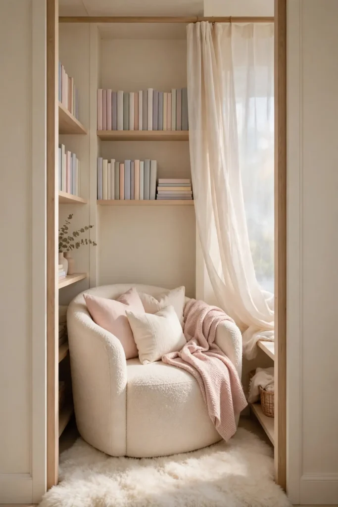 Soft closet reading nook ideas for adults