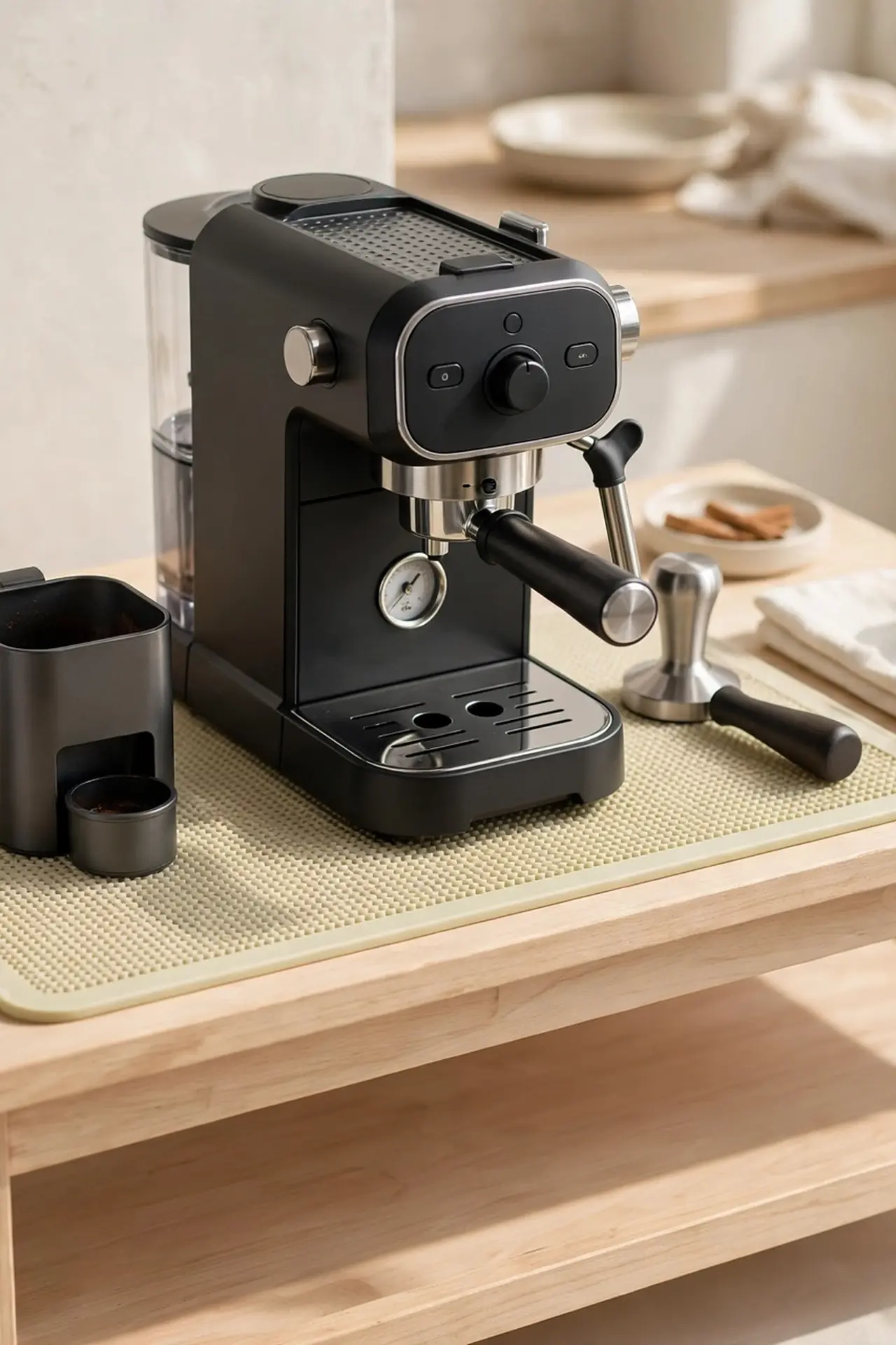Compact Espresso Zone for coffee station decor ideas on a kitchen cart