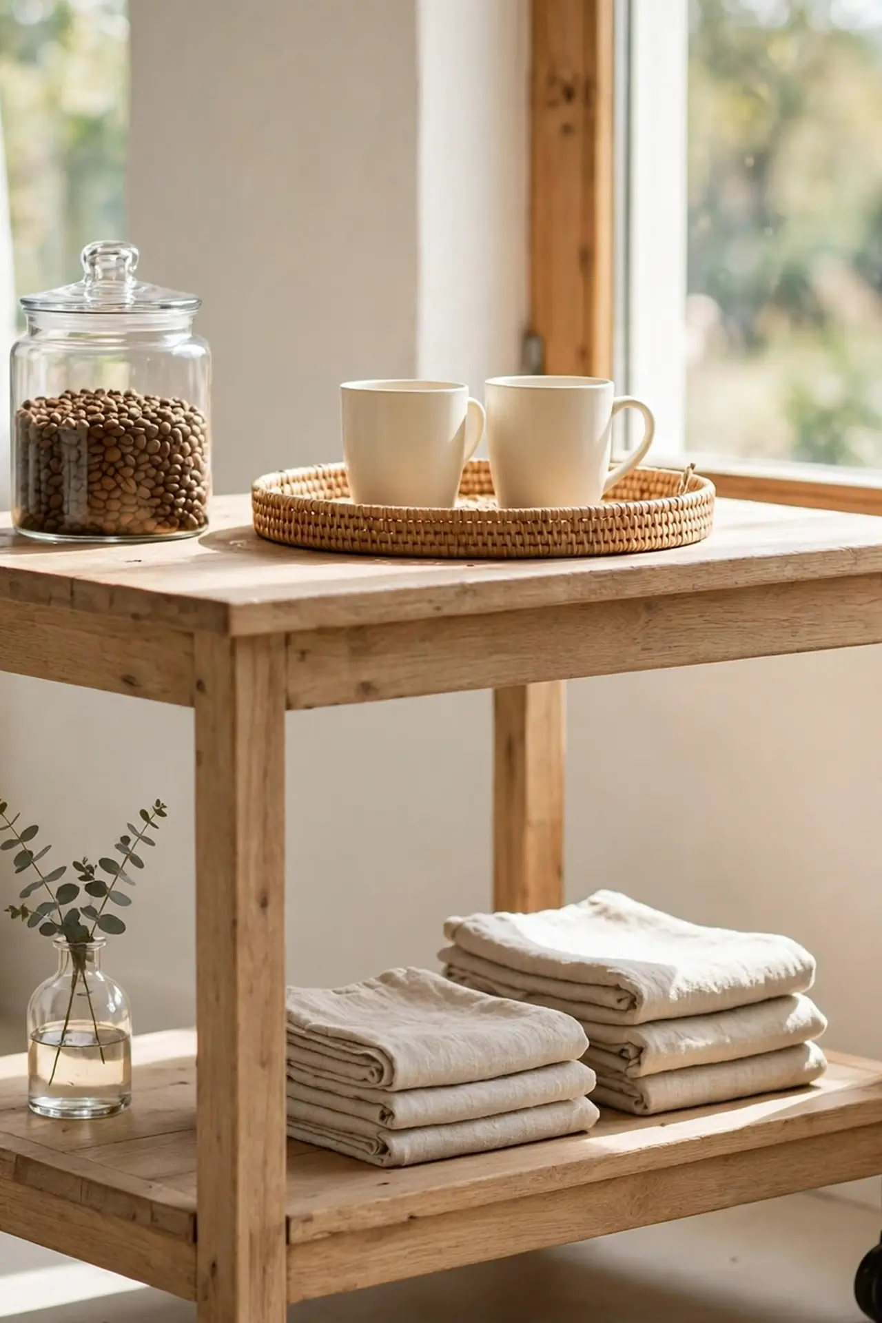 Rustic Wood Cart for coffee station decor ideas on a kitchen cart