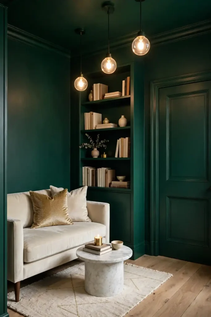 Charming emerald color drenching ideas for small rooms