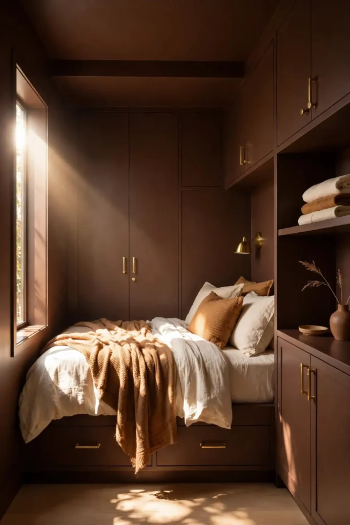 Elegant chocolate color drenching ideas for small rooms