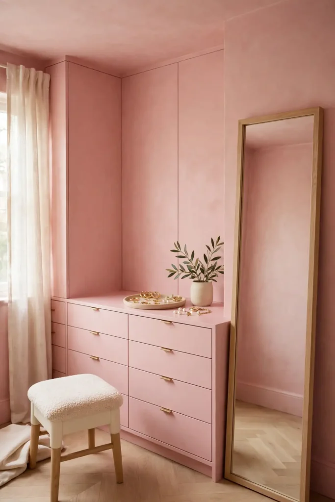 Pretty blush color drenching ideas for small rooms