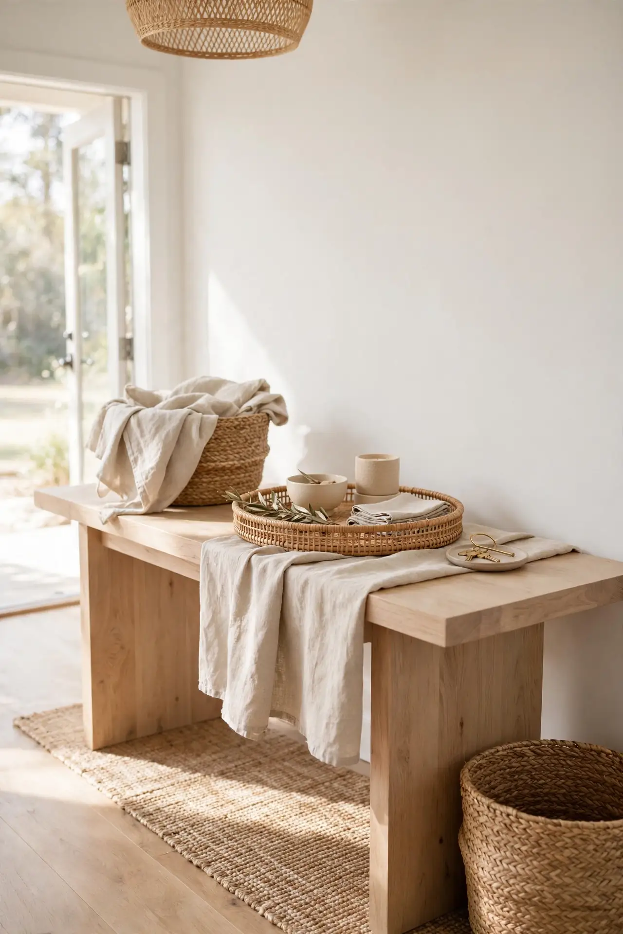 Woven Textures in console table decor ideas for entryway