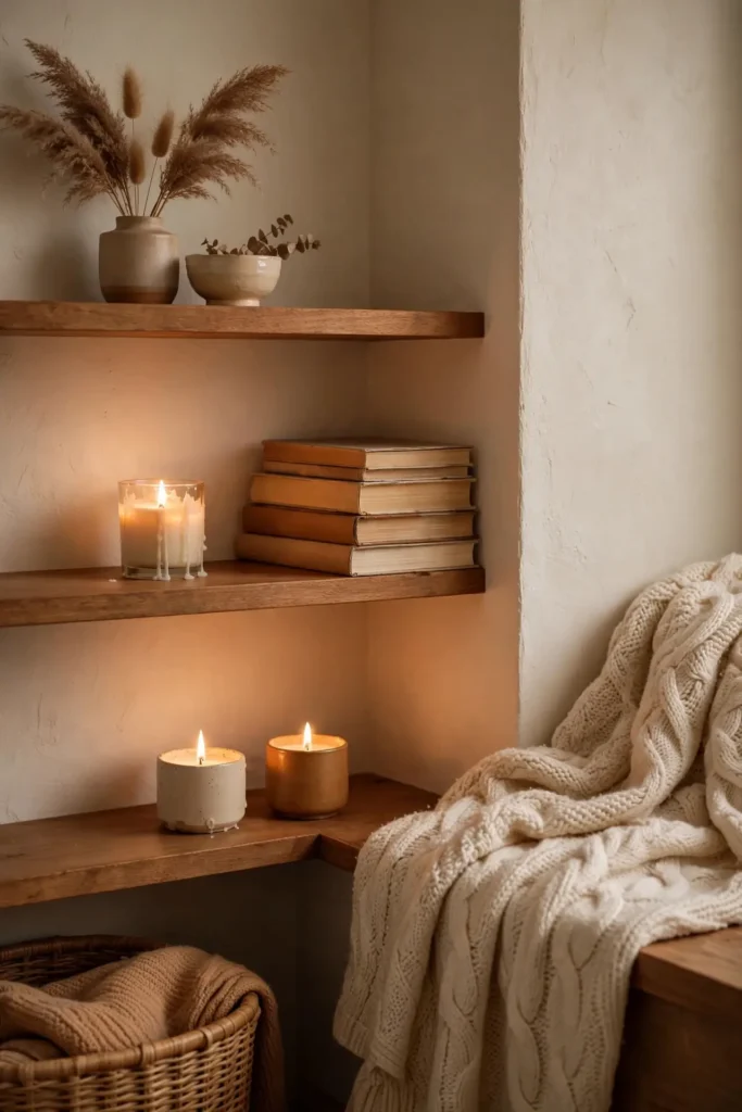 Cozy corner shelf decor ideas